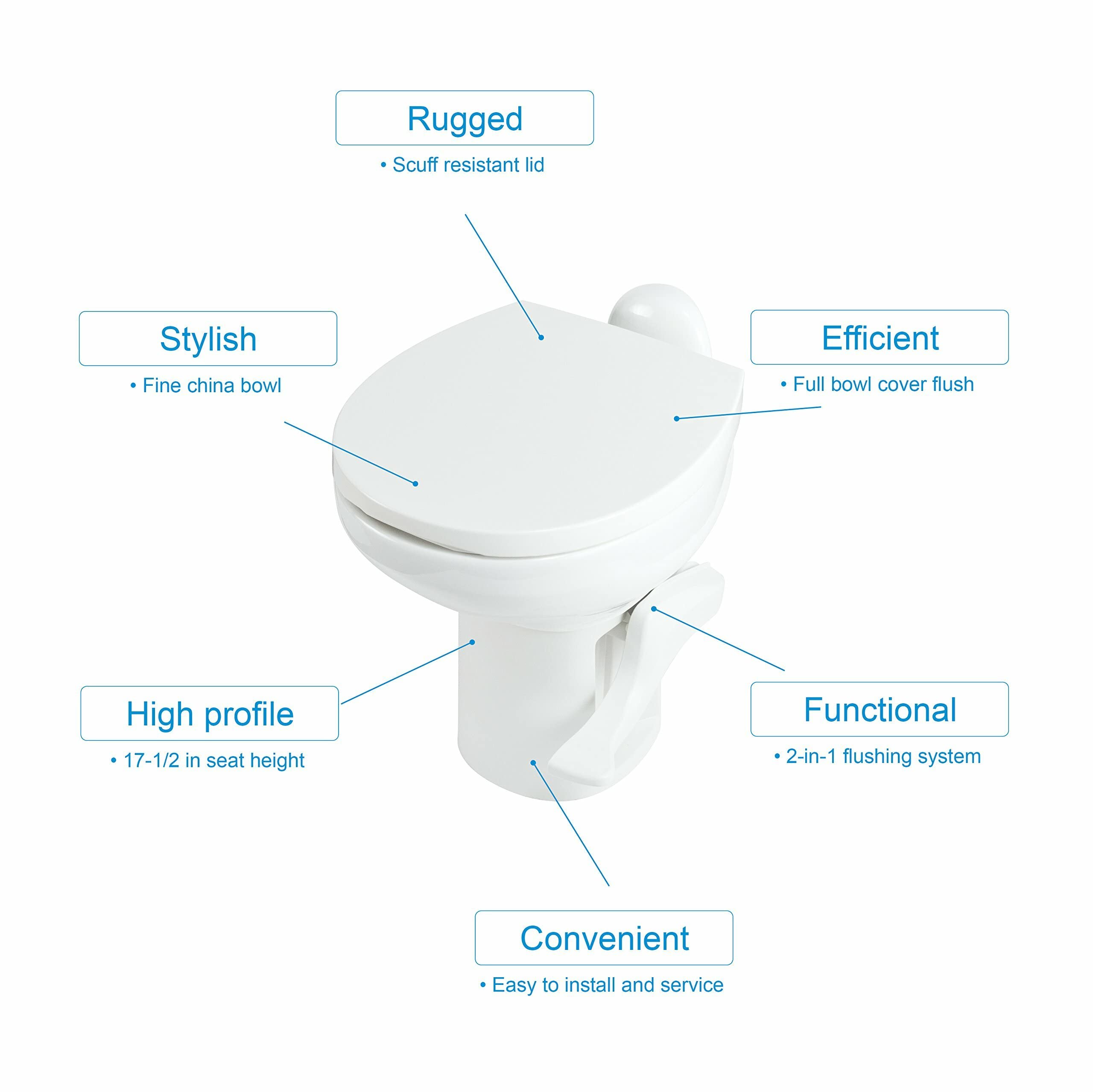 Thetford 42058 Aqua-Magic Style II RV Toilet - High Profile White Water-Efficient Flushing Toilet for Campers & RVs | Perfect for Road Trips & Outdoor Adventures