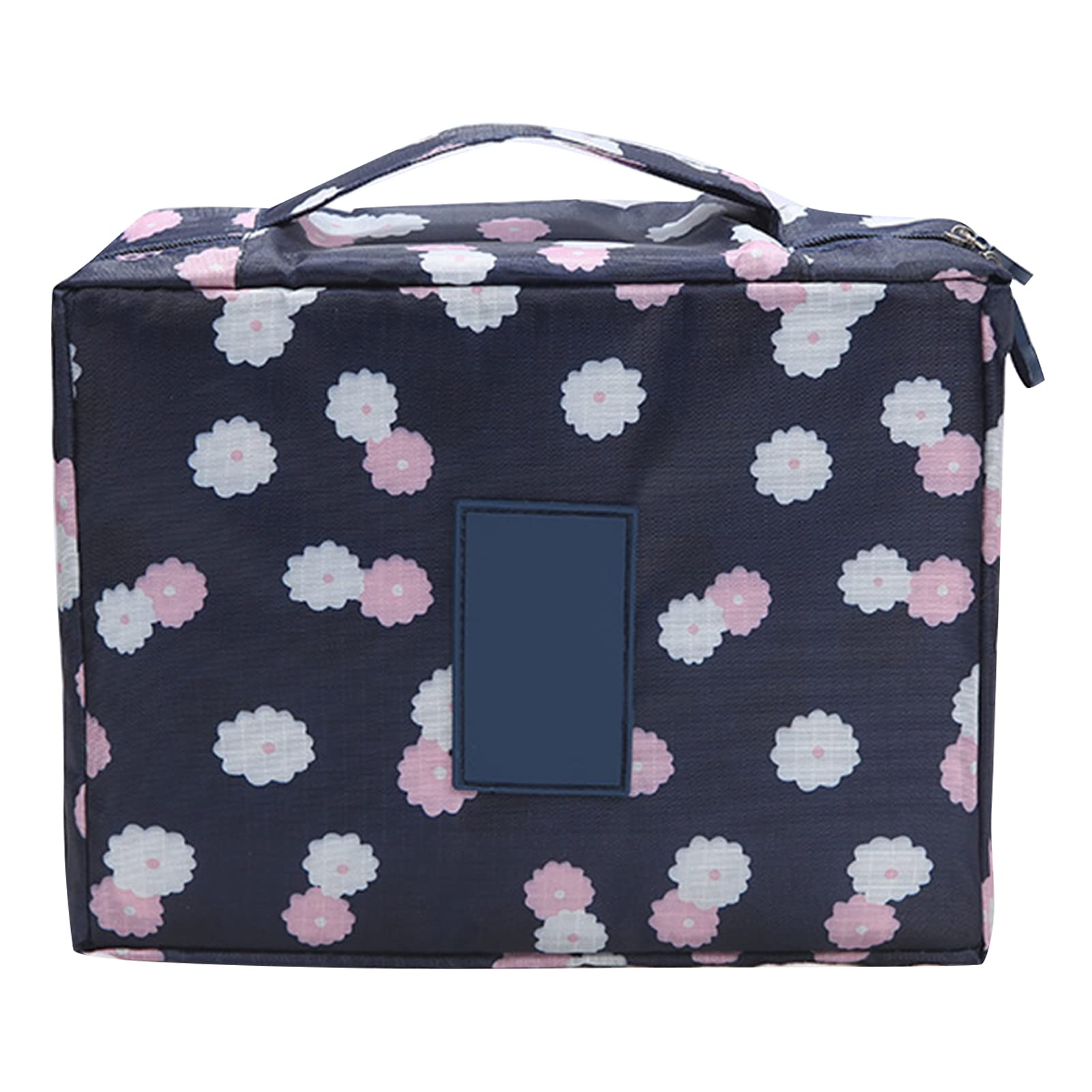 Waterproof Tetragonum Makeup Bag with Sturdy Handle - Travel Cosmetic Organizer for Women, Navy Blue - Perfect for Airplane Carry-on, Gym & Daily Essentials Storage