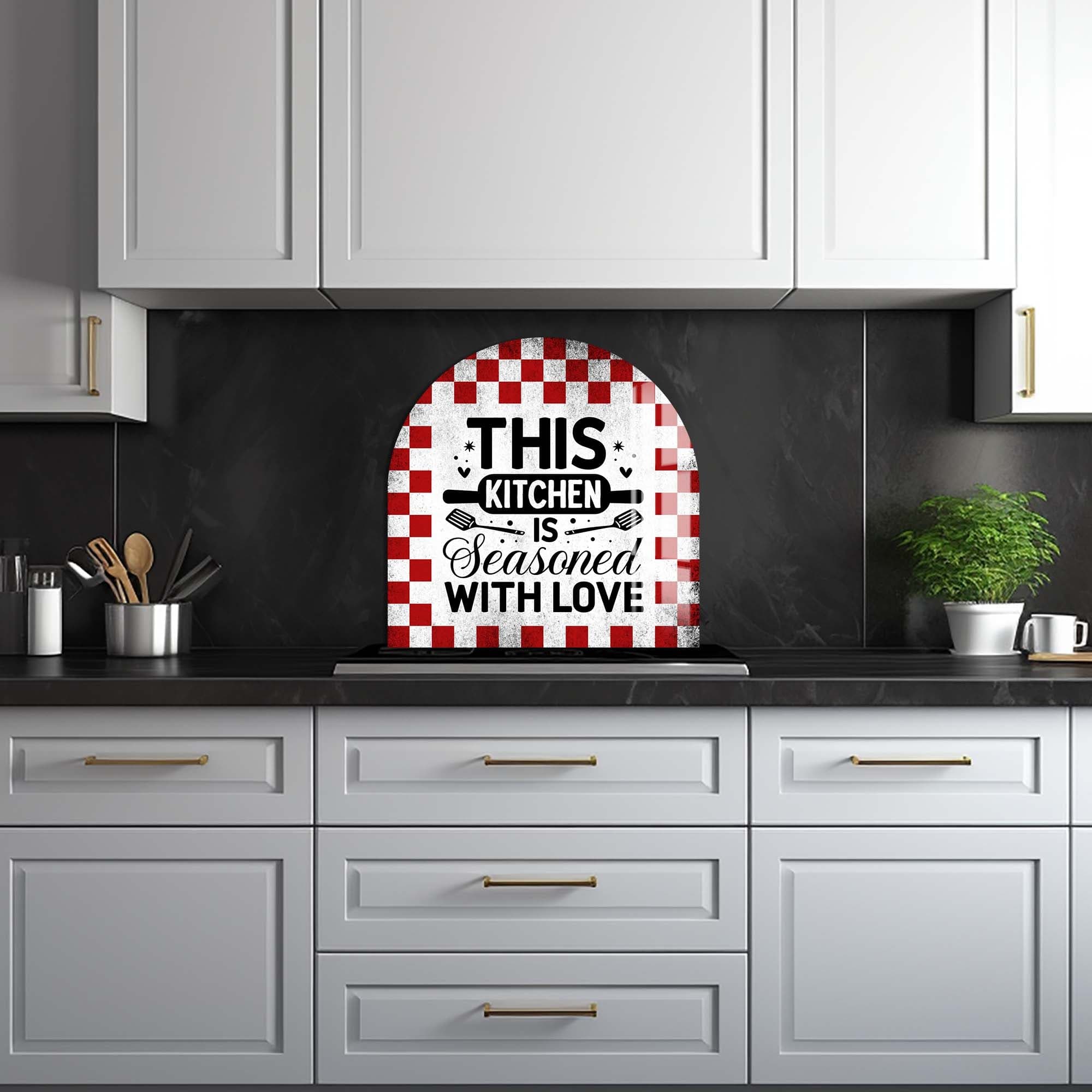 Rustic Seasoned with Love Glass Splashback - Elegant Kitchen Backsplash for Farmhouse & Modern Homes - Perfect for Stovetops, Sinks & Countertop Protection