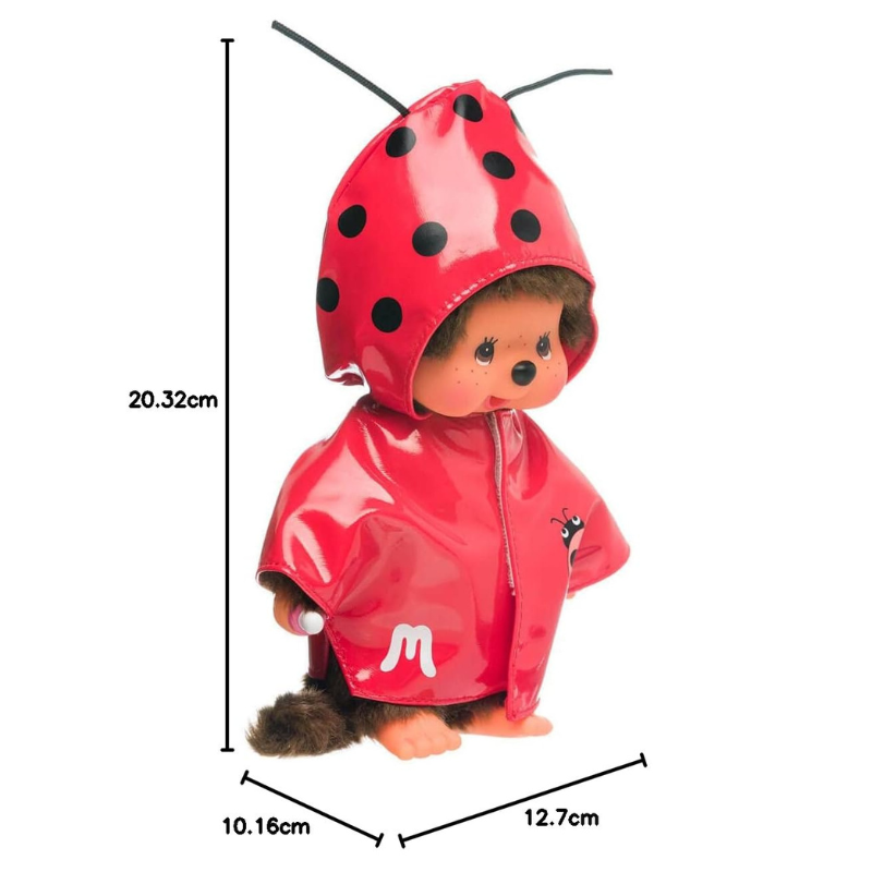Monchhichi Ladybug Raincoat Plush Toy - Adorable Collectible Doll for Kids & Adults - Perfect for Rainy Days, Gifts, and Home Decor