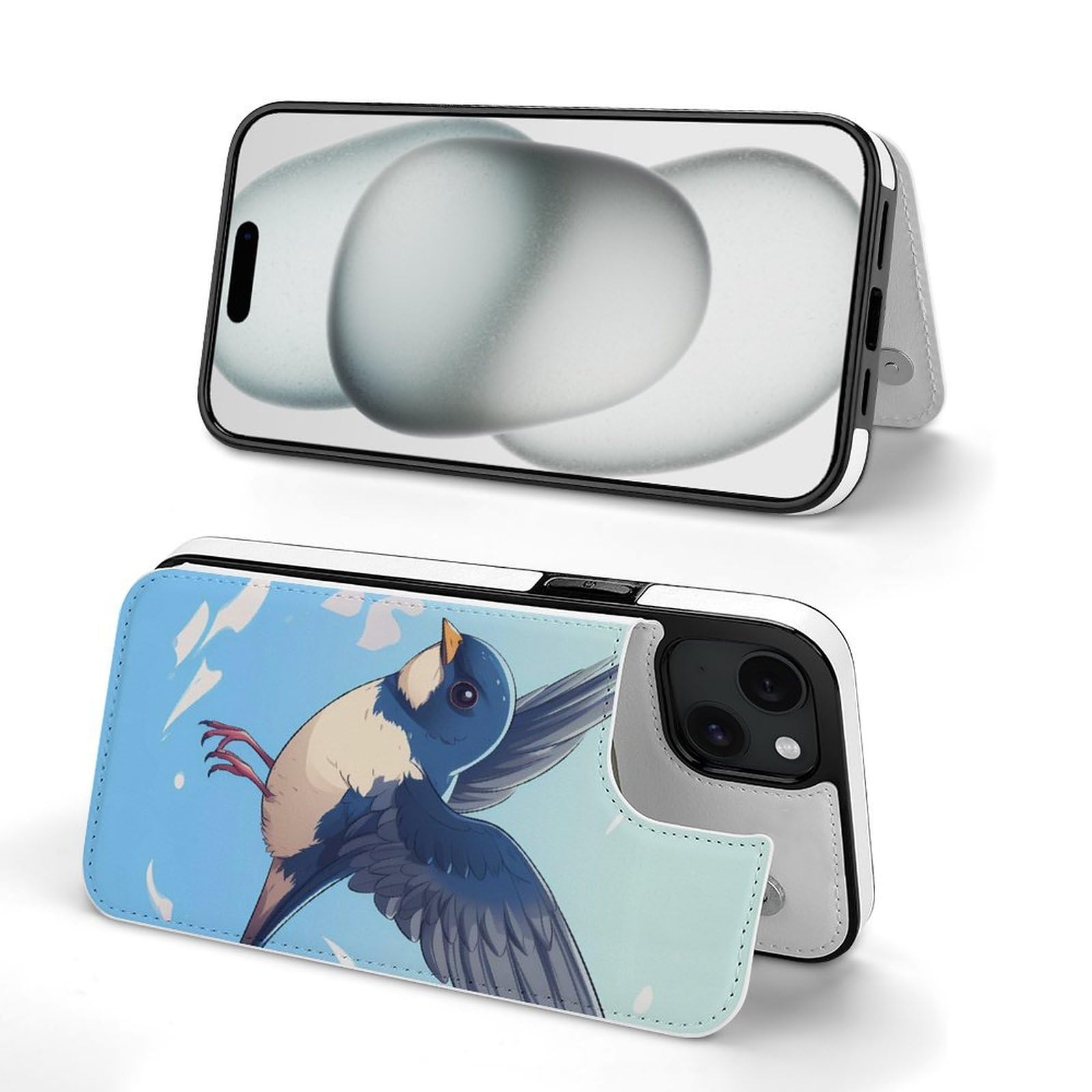 Cute Swallow Pattern Flip Wallet Phone Case with Card Holder - Compatible with iPhone 15 Plus - Stylish & Functional for Everyday Use, Travel, and Shopping