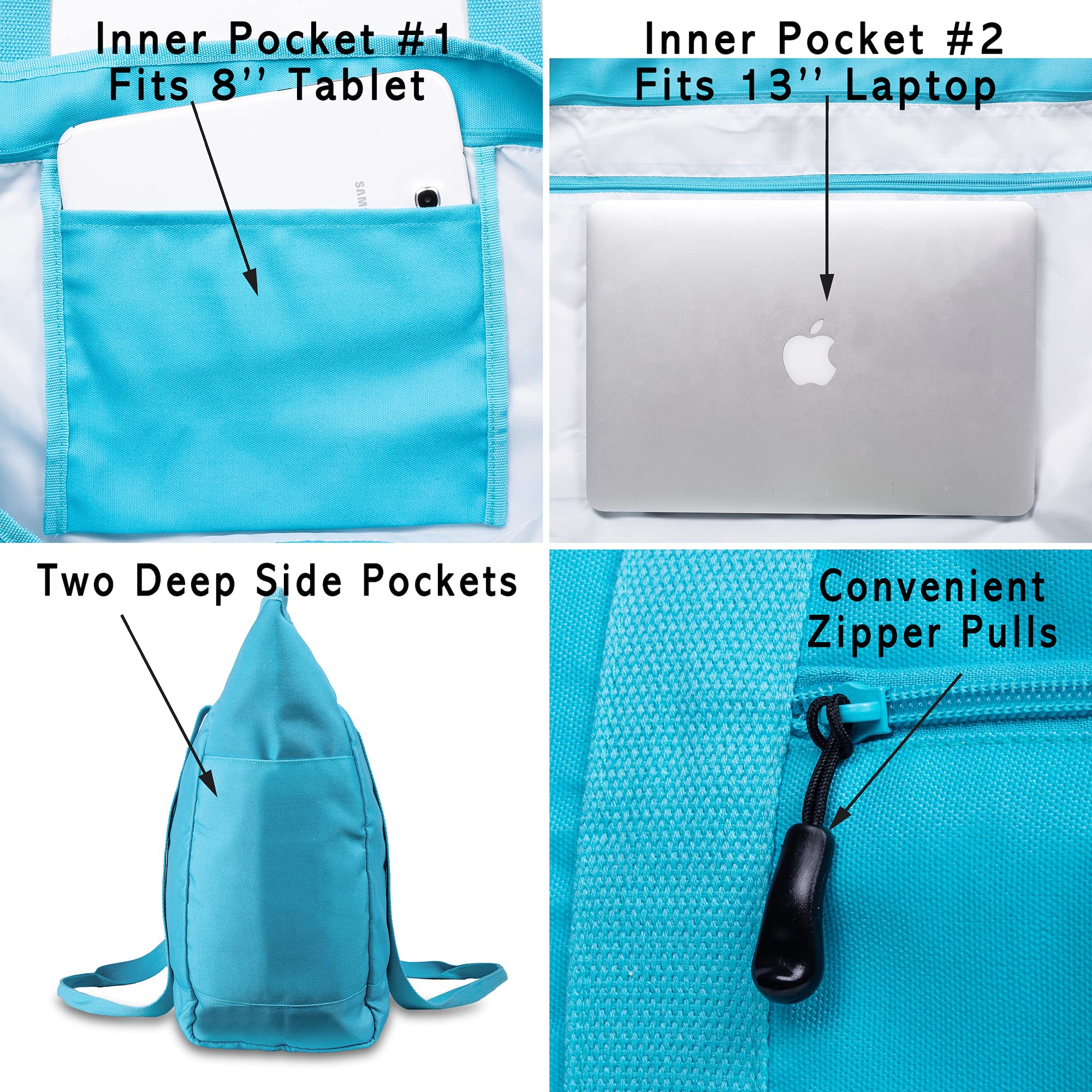 Large Waterproof Canvas Tote Bag with Zipper Closure & Multiple Pockets - XL Beach Bag for Women, Gym, Travel & Shopping - Perfect for Vacation, Pool Day, Workout & Daily Use