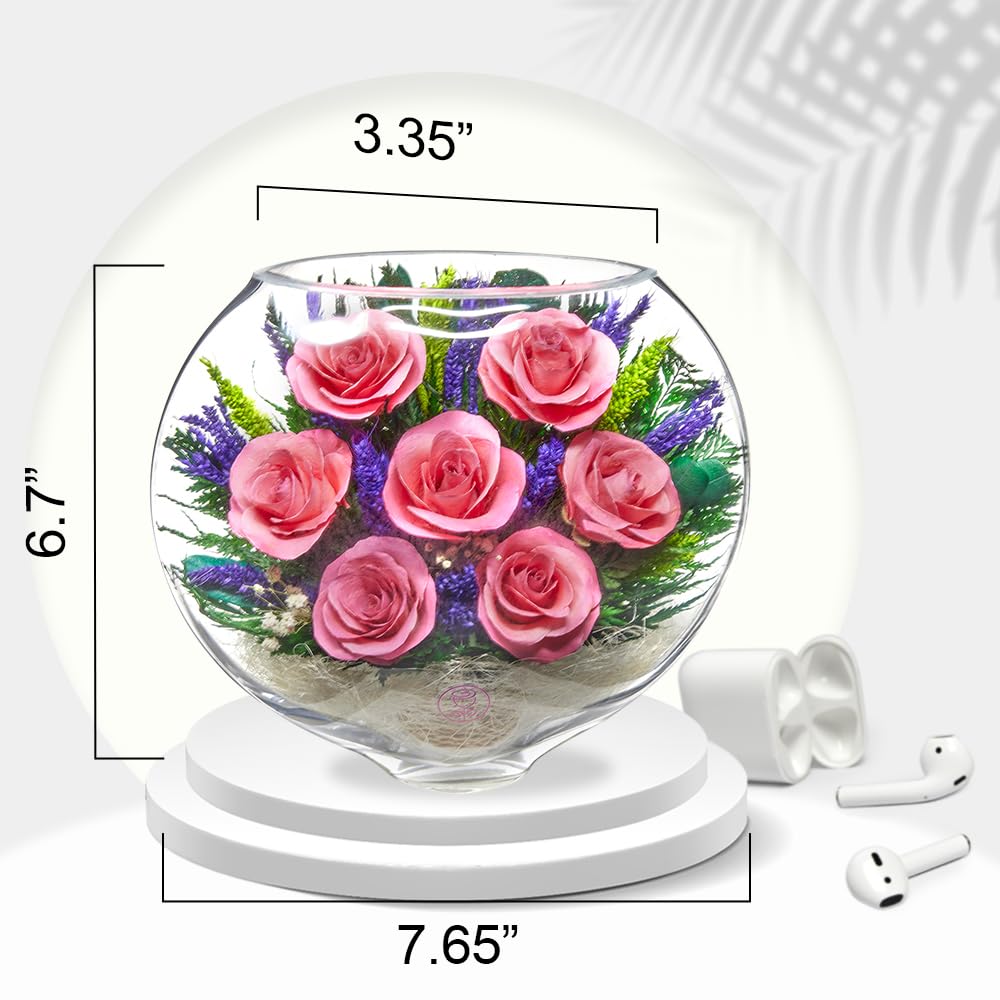 Long-Lasting Preserved Roses in Glass Vase - Fresh Cut Flowers That Stay Beautiful for 5+ Years | Waterless, Allergy-Free Bouquet | Perfect Romantic Gift for Anniversary, Valentine's Day & Home Decor (Serenade Pink)