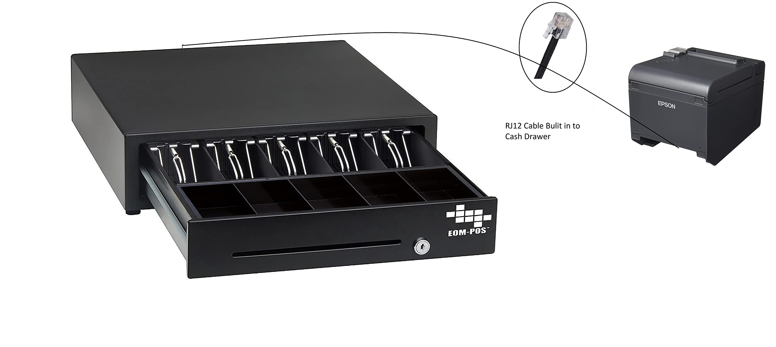 Under Counter Cash Register Money Drawer with Mounting Brackets - Built-in Printer Cable for Square POS Systems [Receipt Printer Required] - Perfect for Retail Stores, Restaurants & Small Businesses