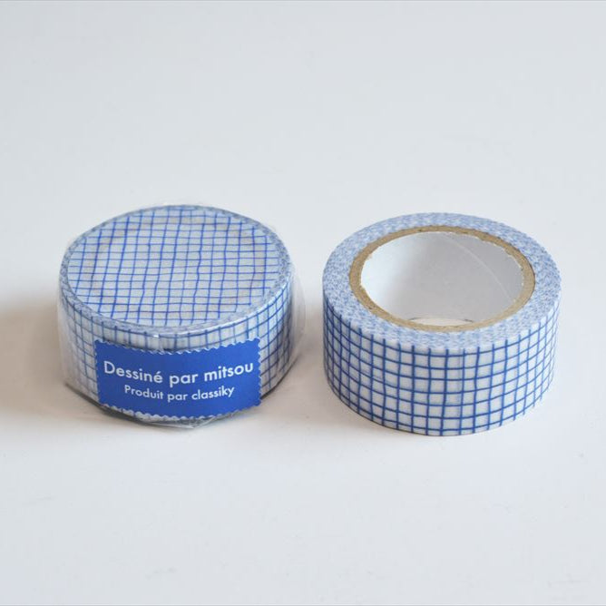 Classiky Washi Tape - Mitsou Grid Design in Blue - Perfect for Scrapbooking, Journaling, and DIY Craft Projects