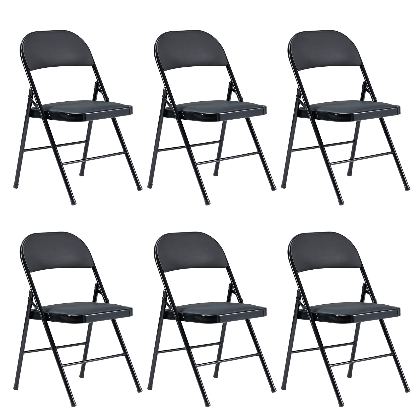 6 Pack Black Folding Chairs with Padded Seat & Back - Heavy Duty Steel Frame Stackable Chairs for Indoor/Outdoor Use - 330lbs Capacity - Perfect for Office, Wedding, Party, Events & Home Gatherings