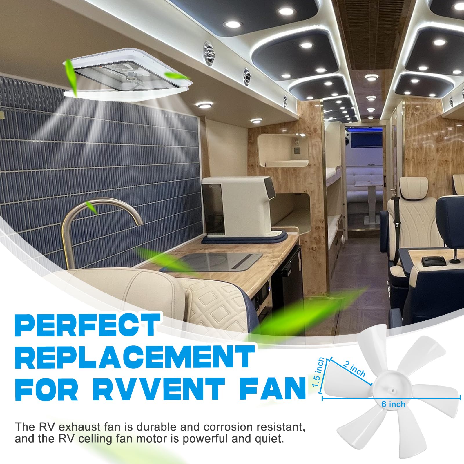 6 Inch RV Fan 12V D-Shaft Replacement - White Camper Fan Blade for Bathroom, Mobile Home & Motorhome | Quiet Cooling Solution for RV Bathrooms, Trailers and Campers