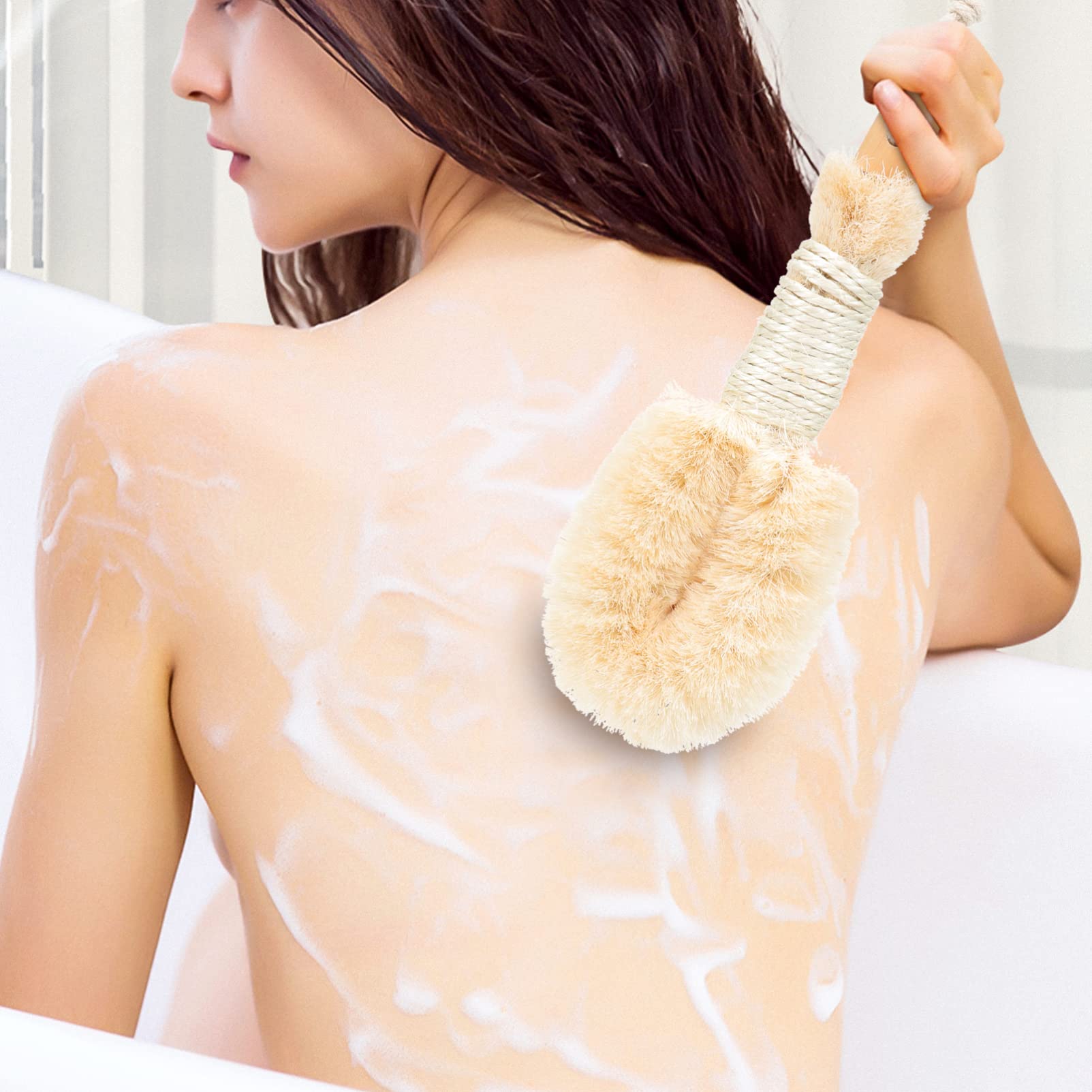 Beaupretty Silicone Body Scrubber with Wooden Handle - Exfoliating Bath Brush for Shower & Spa, Back Scrubber with Bristles & Loofah - Perfect for Deep Cleansing, Dead Skin Removal & Relaxation (Great Gift for Home, Travel & Self-Care Routines)