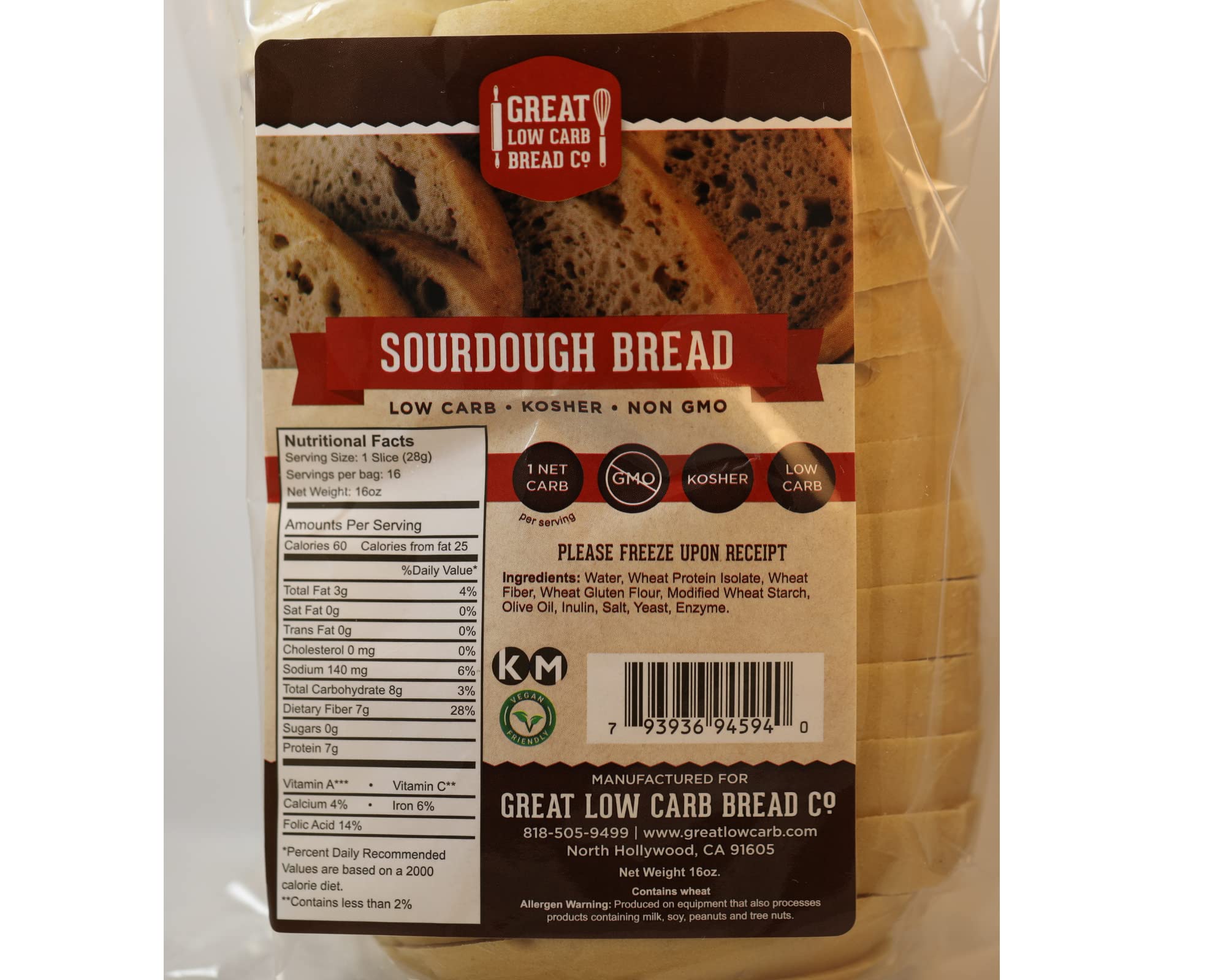 Low Carb Sourdough Bread 16oz Loaf - Keto Friendly, Kosher Certified, Non-GMO | Fresh Baked Artisan Bread for Keto Diet, Weight Loss & Healthy Lifestyle | Perfect for Sandwiches, Toast & Charcuterie Boards