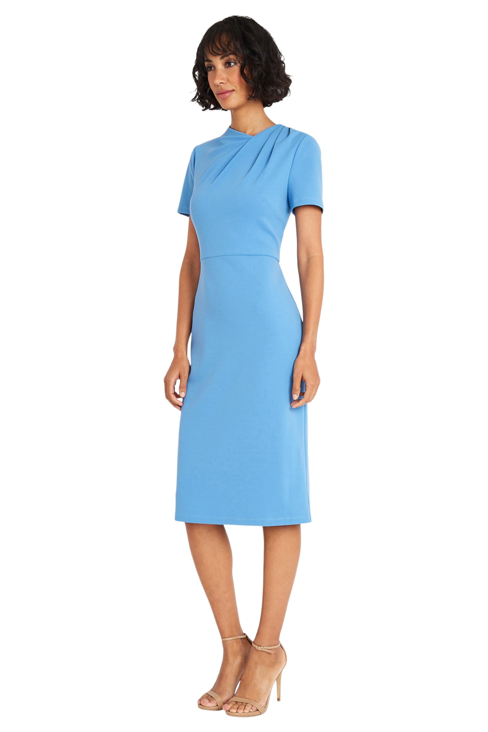 Maggy London Women's Chic Asymmetric Crew Neck Short Sleeve Below The Knee Dress - Perfect for Cocktail Parties, Date Nights & Summer Weddings