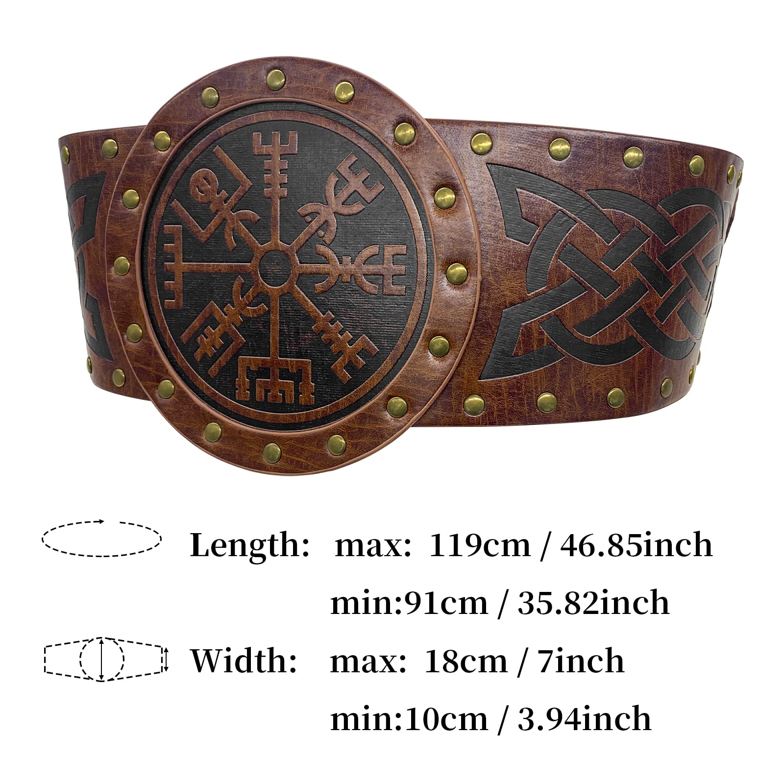Viking Embossed Wide Belt - Nordic Faux Leather Armor Belt for LARP, Cosplay & Halloween Costume | Medieval Knight Corset Belt (Brown) - Perfect for Renaissance Faires, Viking Reenactments & Fantasy Events