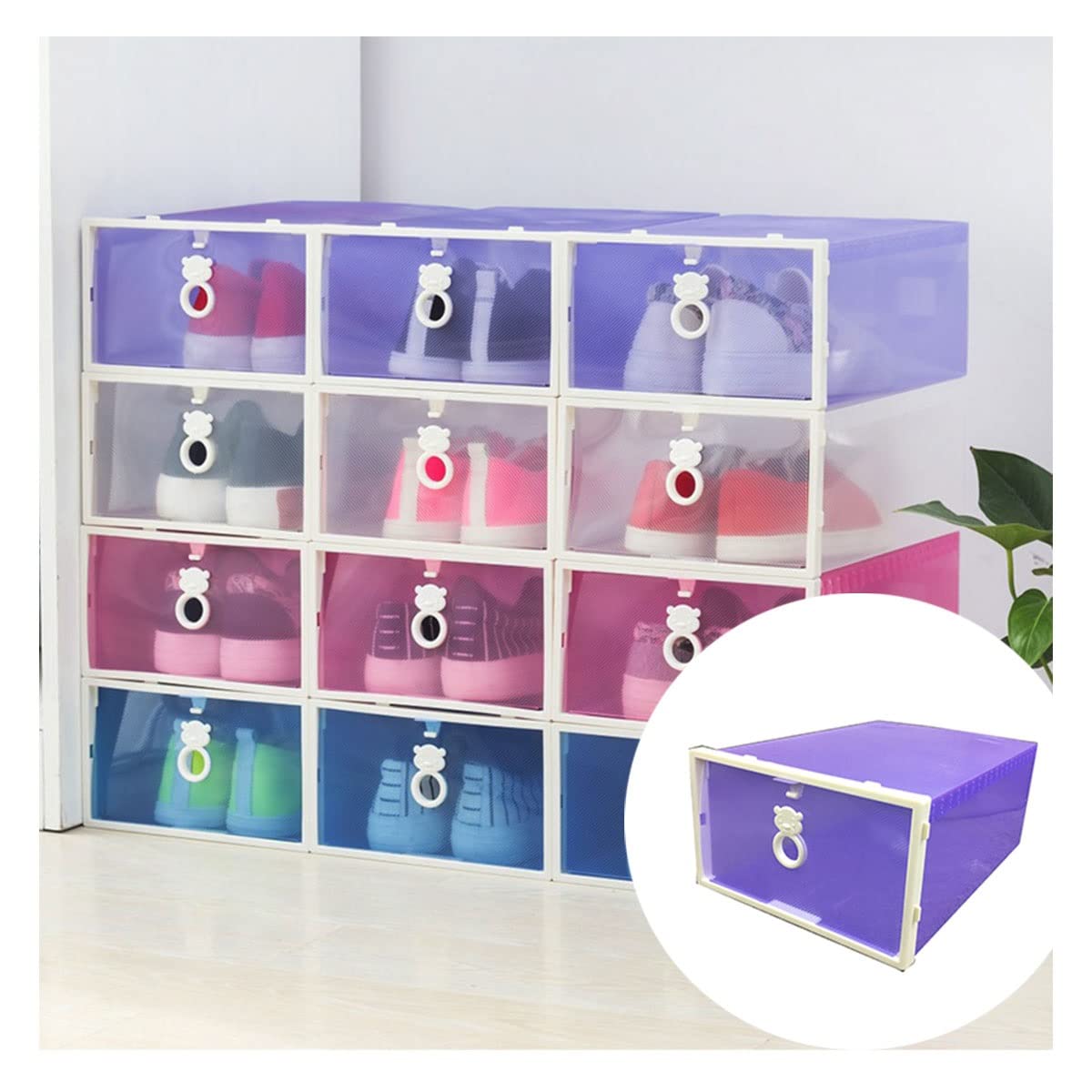HUKSXZ Clear Plastic Shoe Storage Boxes - Stackable Magnetic Closure Shoe Organizers for Closet, 12.2