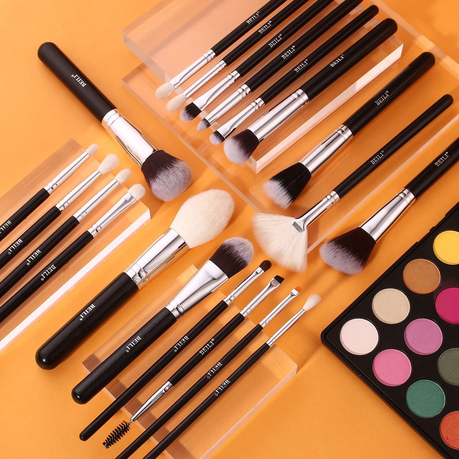 BEILI Professional Makeup Brush Set - 20 Piece Synthetic Kabuki Foundation & Blending Brushes for Flawless Makeup Application | Classic Black & Silver Design | Perfect for Makeup Artists & Beauty Enthusiasts | Great for Contouring, Foundation, Eyeshadow & More