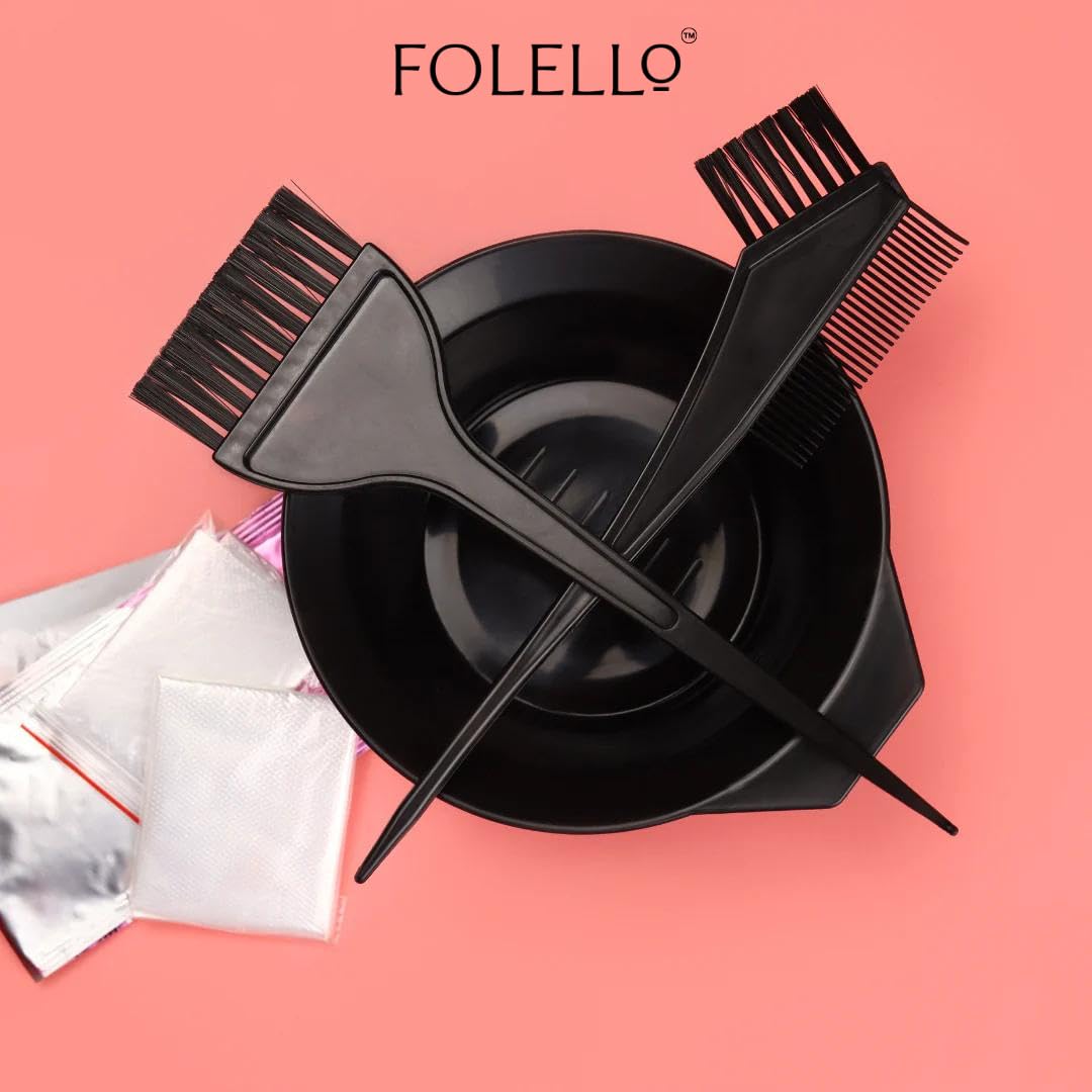 FOLELLO Professional Hair Coloring Kit with 2 Mixing Bowls, 1 Rat Tail Brush & 4 Tint Brushes - 7 Piece DIY Hair Dye Set for Salon-Quality Results at Home - Perfect for Ombre, Highlights & Root Touch-Ups
