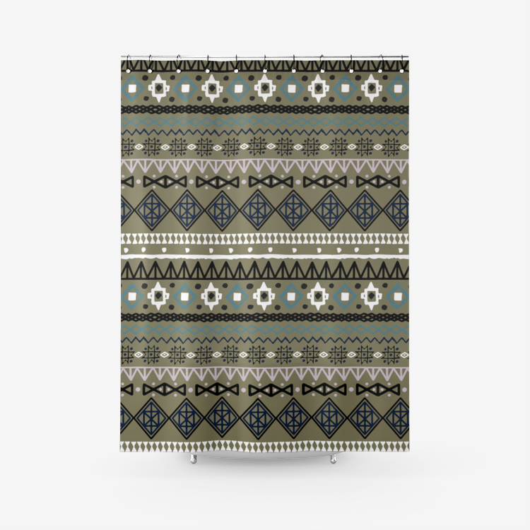 Southwestern Textured Fabric Shower Curtain - Printed Bathroom Decor with Geometric Patterns for Modern or Boho Style Homes - Perfect for Bathroom, Guest Room, and Vacation Rental Decor