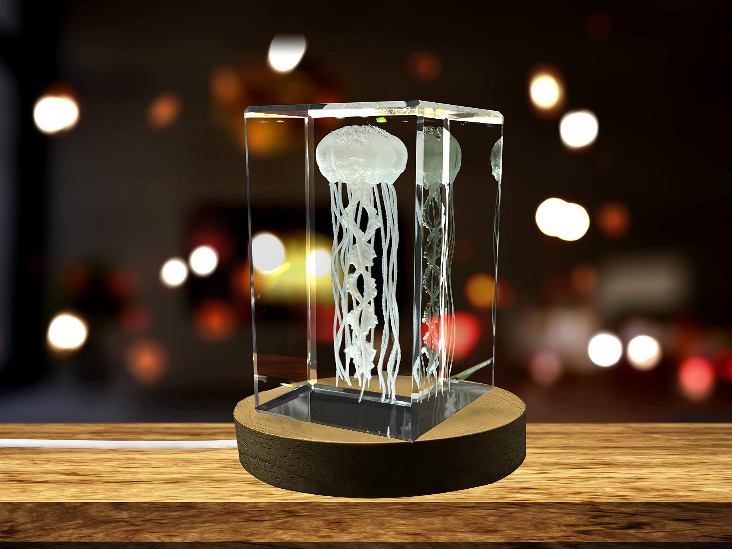 3D Engraved Jellyfish Crystal Decor - Large Handcrafted Glass Artwork for Home, Office & Gift | Unique Ocean-Themed Display for Living Room, Desk & Shelf Decorations