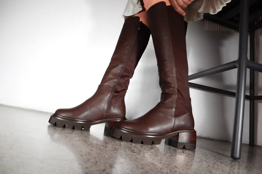 Minx Bravo Cafe Brown Leather Long Boots for Women - Stylish Knee High Riding Boots with Comfortable Fit - Perfect for Fall, Winter, and Outdoor Activities
