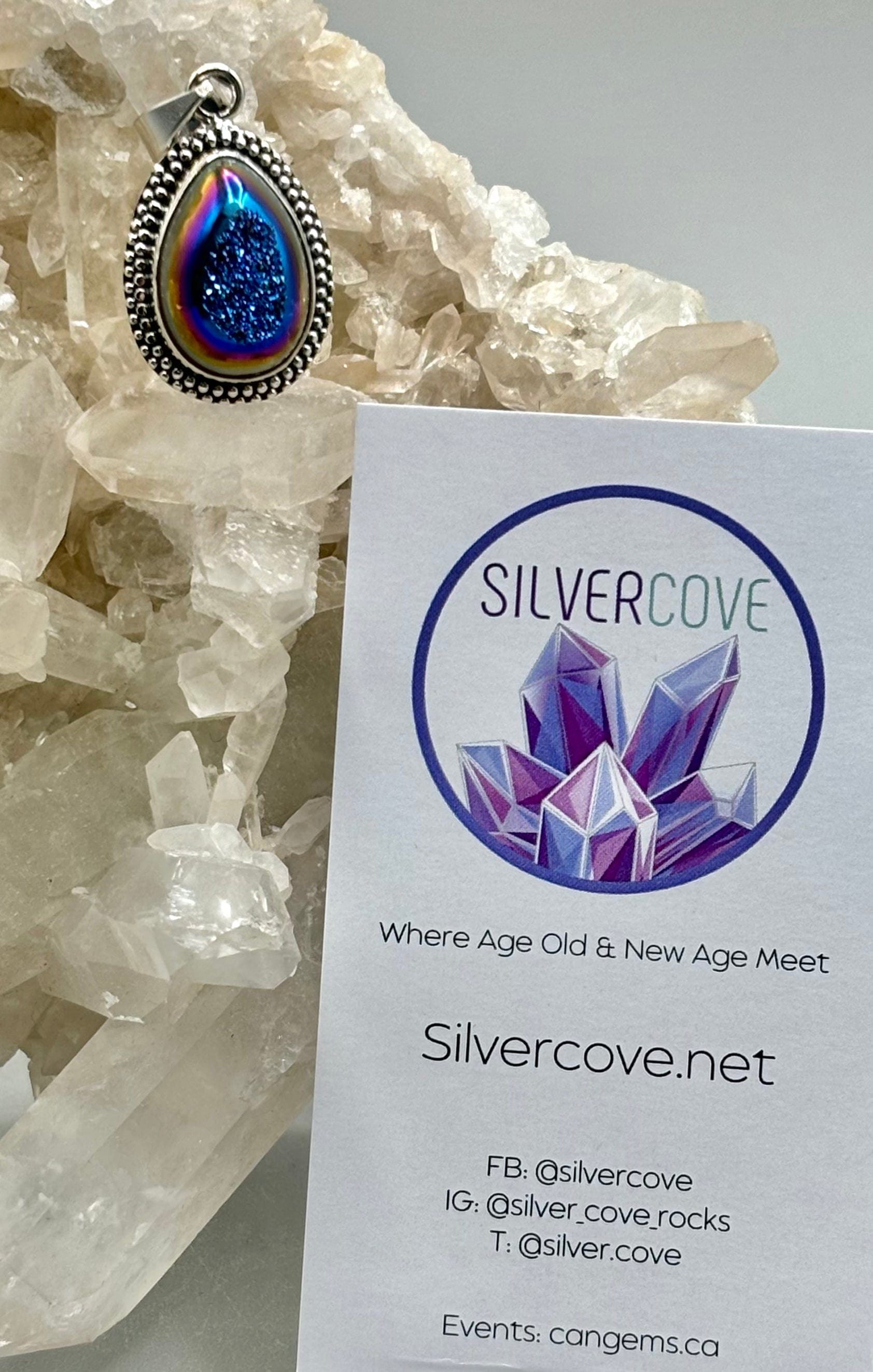 Aura Druzy Pendant Necklace - Natural Crystal Healing Jewelry for Women - Perfect for Meditation, Yoga & Spiritual Gifts