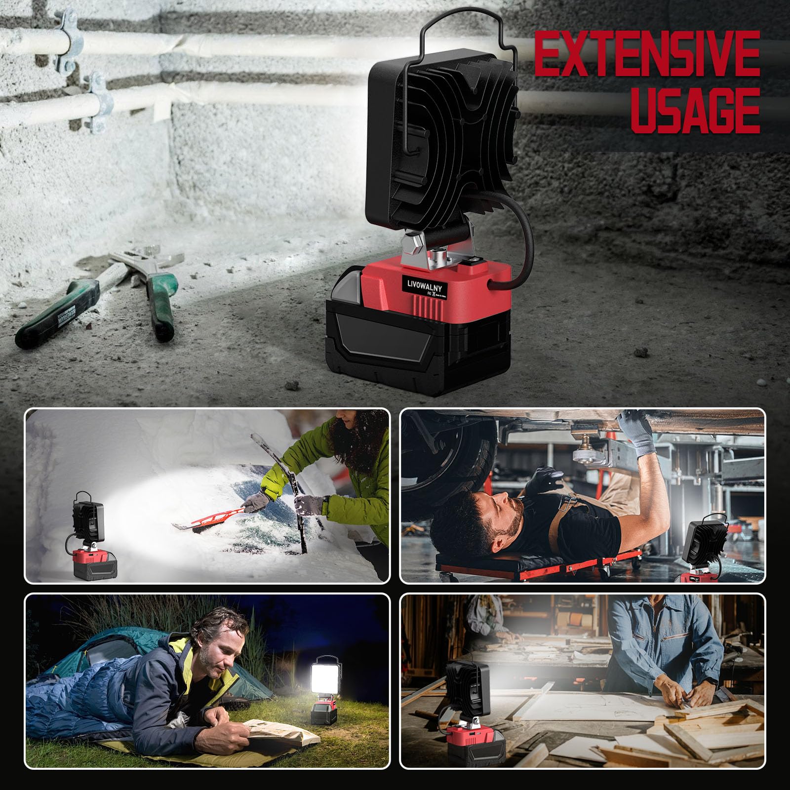 Milwaukee M18 LED Work Light - 18V Cordless Rechargeable Flashlight with USB Charger, 48W Bright Light for Construction, Automotive Repair & Outdoor Camping (Battery Not Included)