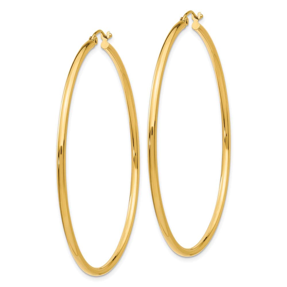 14K Yellow Gold Hoop Earrings for Women - 55mm Polished 2mm Tube Design - Perfect for Everyday Wear, Parties & Special Occasions