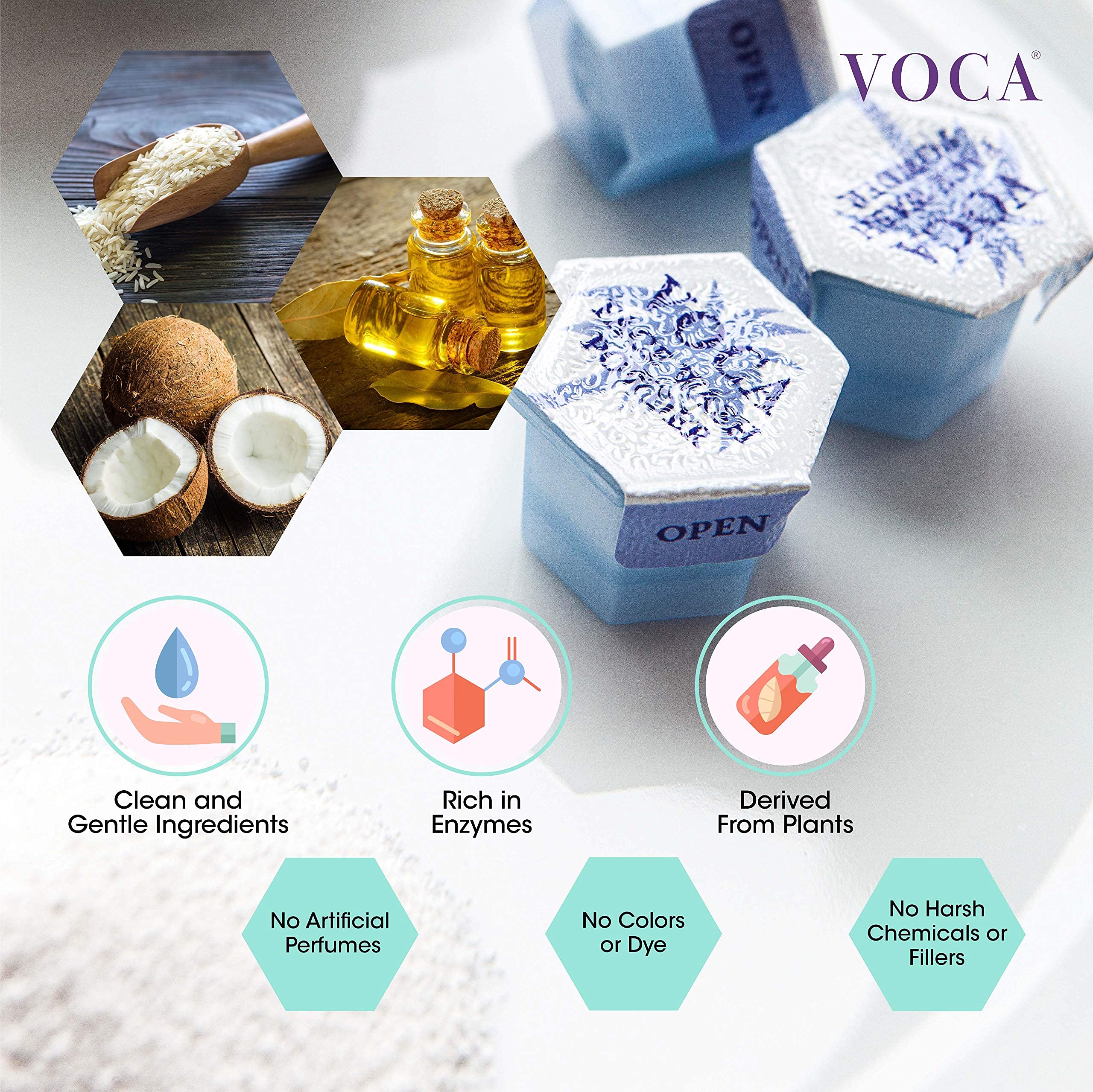 VOCA Enzyme Face Wash Powder - Gentle Exfoliating Cleanser for Makeup Removal, Sunscreen & Oil Control - Brightening Scrub for Acne, Blemish & Glowing Skin - Travel Size Facial Exfoliator (32 Capsules) - Perfect for Daily Skincare Routine & On-the-Go Travel