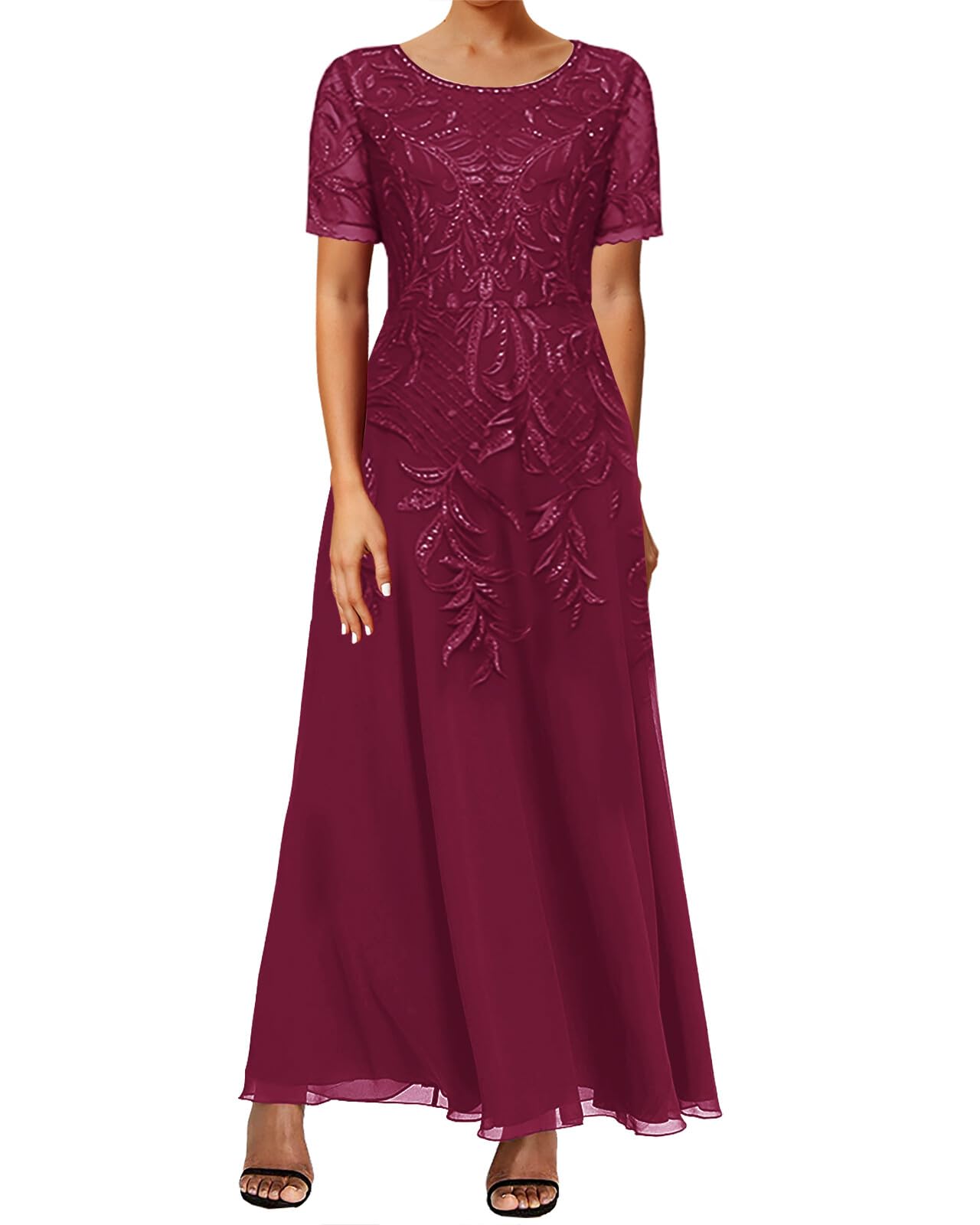 JAEDEN Elegant Mother of The Bride Lace Dress 2025 - Tea Length Chiffon Formal Evening Gown for Weddings, Parties & Special Occasions