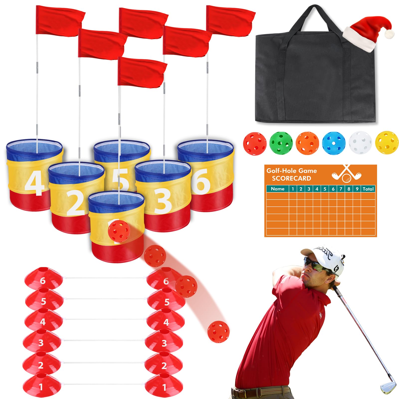 Portable Backyard Golf Practice Game - 6 Hole Indoor/Outdoor Golf Chipping Course for Adults | Perfect for Beach, Lawn & Backyard Fun | Great Golf Gift Idea for Men & Women