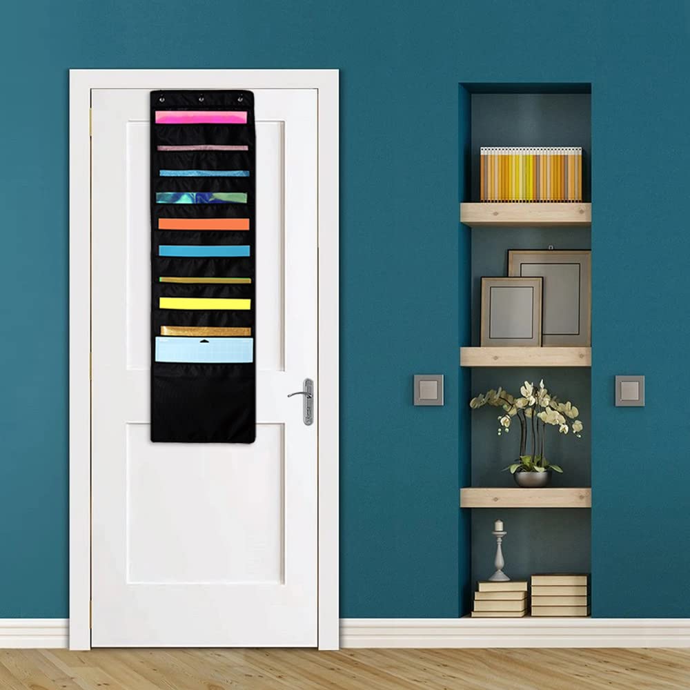 12x12 Hanging Organizer with Deep Pockets - Vinyl Storage for Cardstock, Scrapbook & Craft Paper - Includes 3 Door Hooks - Perfect for Craft Rooms, Offices & Home Organization