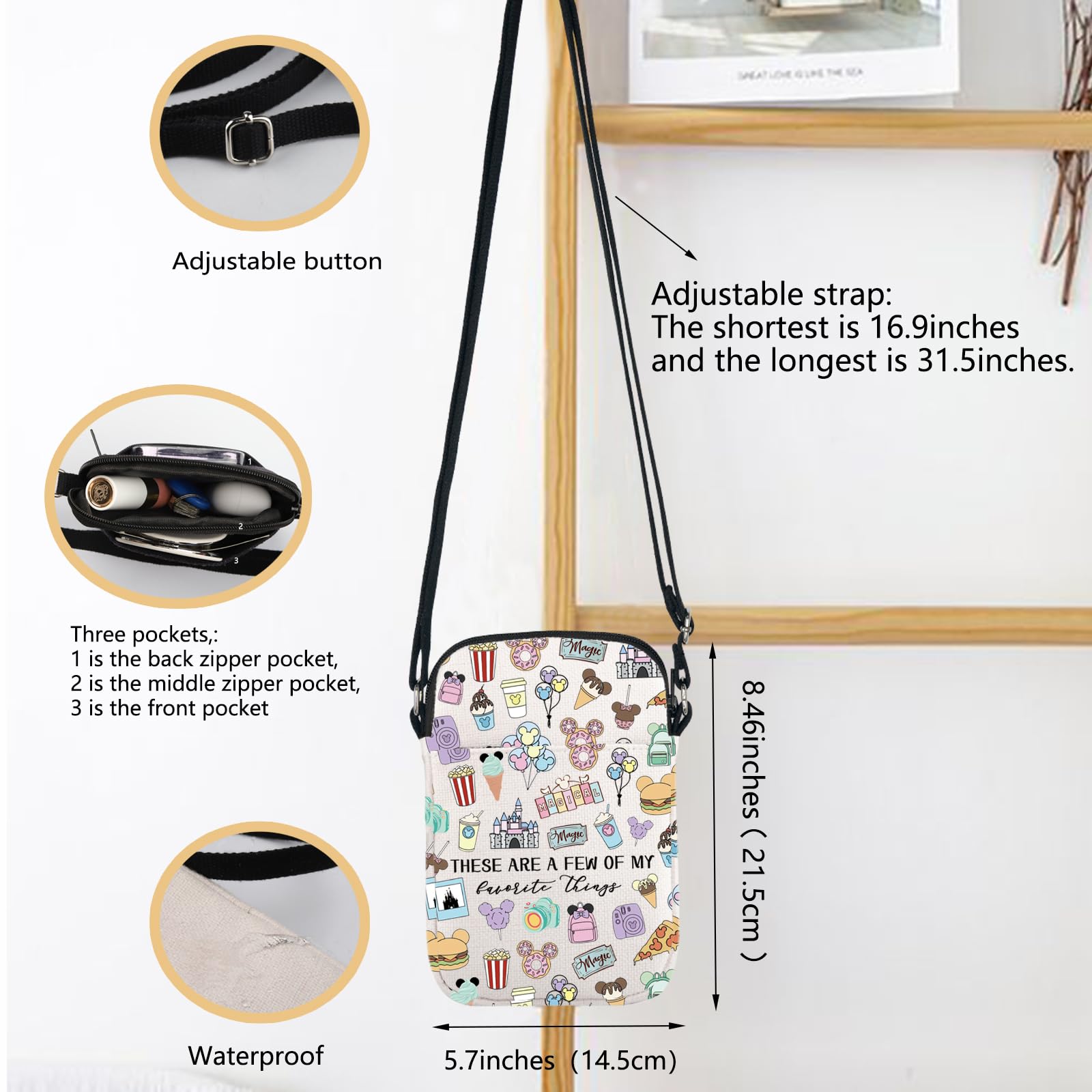 Fairy Tale Crossbody Bag for Women - Cute Mouse Ice Cream Design Messenger Purse - Perfect for Vacation, Travel, Disney Trips & Snack Lovers Gift