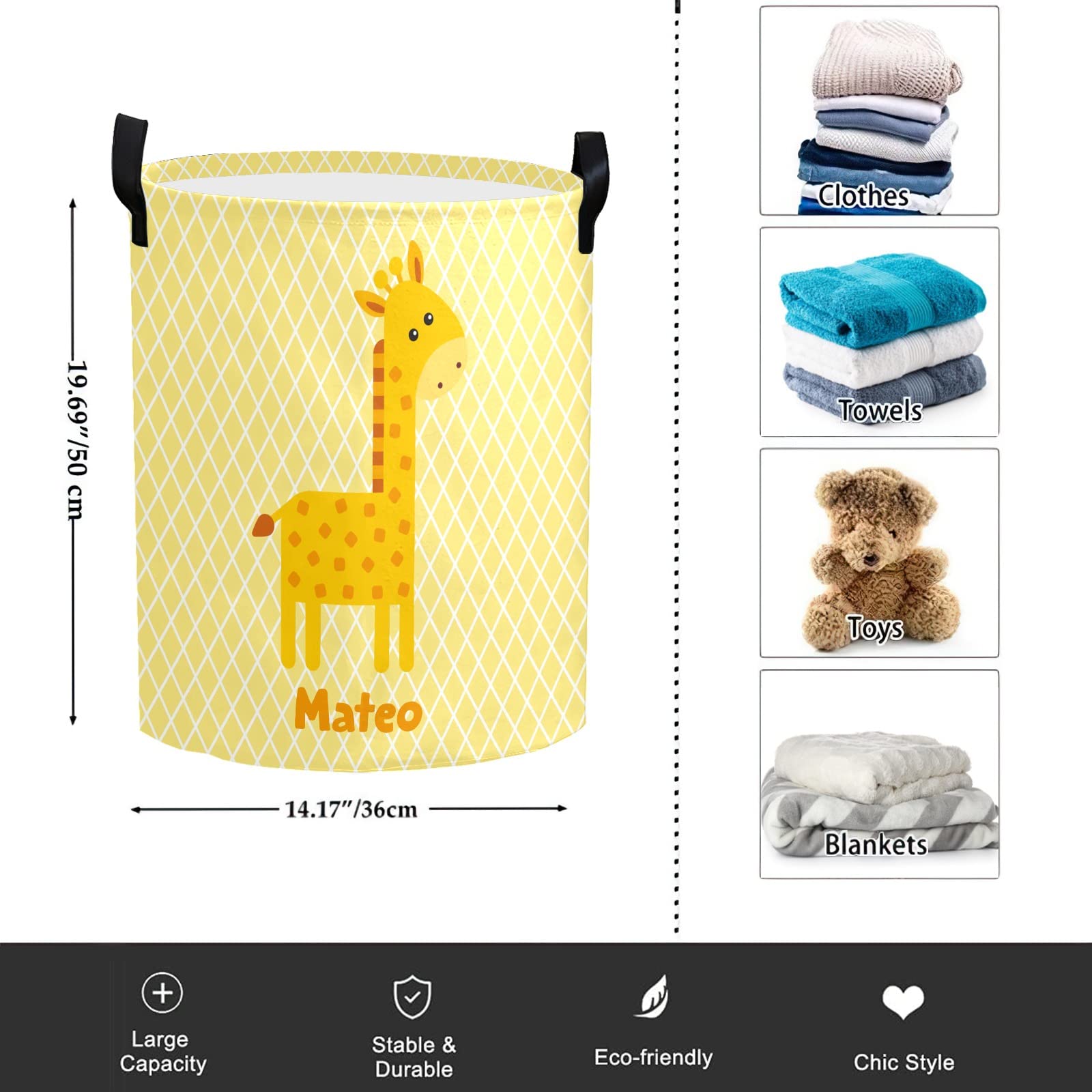 Collapsible Laundry Basket with Handles - Giraffe Design for Kids Room & Nursery Decor | Space-Saving Storage