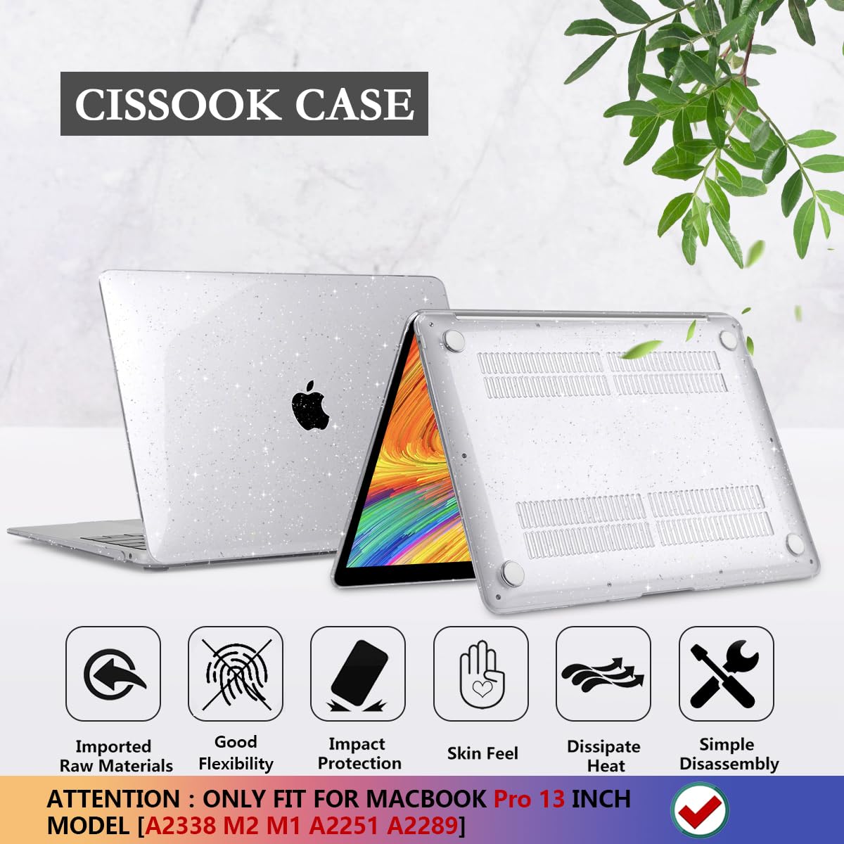 CISSOOK Clear Glitter Star Hard Shell Case for MacBook Pro 13 Inch (2020-2023 M1/M2 A2251/A2289/A2338) - Sparkly Plastic Protective Cover with Keyboard Protector | Perfect for Work, School & Travel Accessories