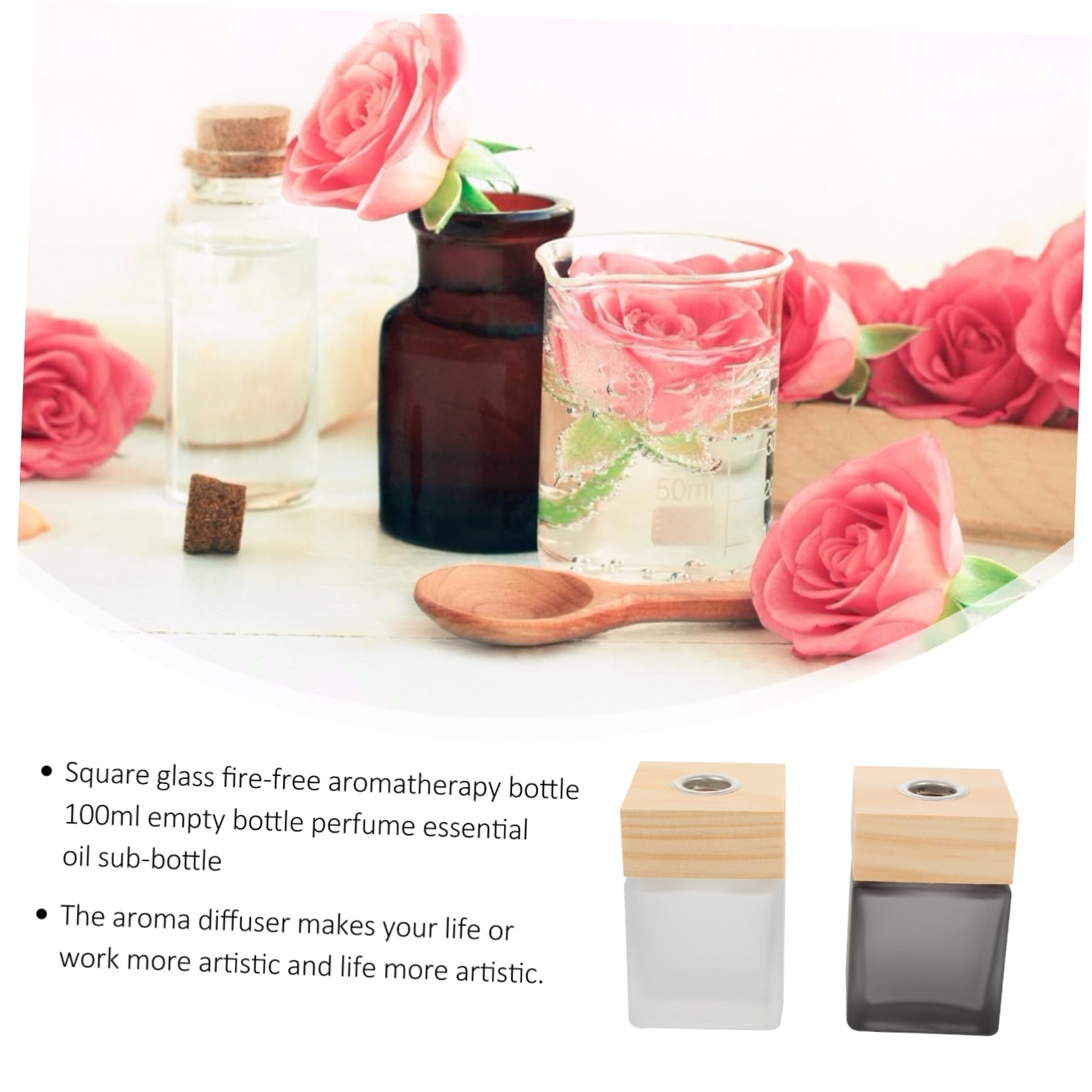 FUNOMOCYA 2 Pack 100ml Square Aromatherapy Bottles - Essential Oil & Perfume Bottles for Home Decor, Diffuser, DIY Blends & Spa Relaxation