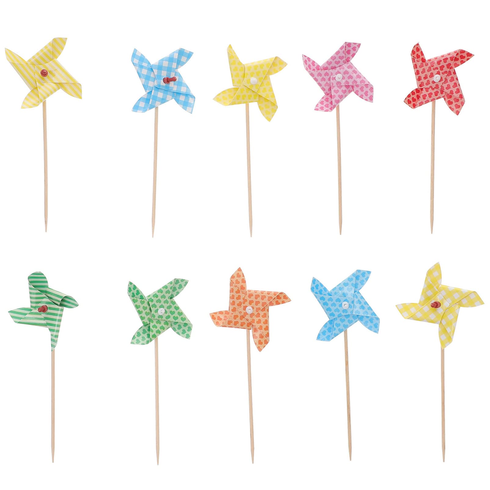 48pcs Colorful Pinwheel Cupcake Toppers - Windmill Cake Decorations for Birthday Parties, Baby Showers & Summer Picnics