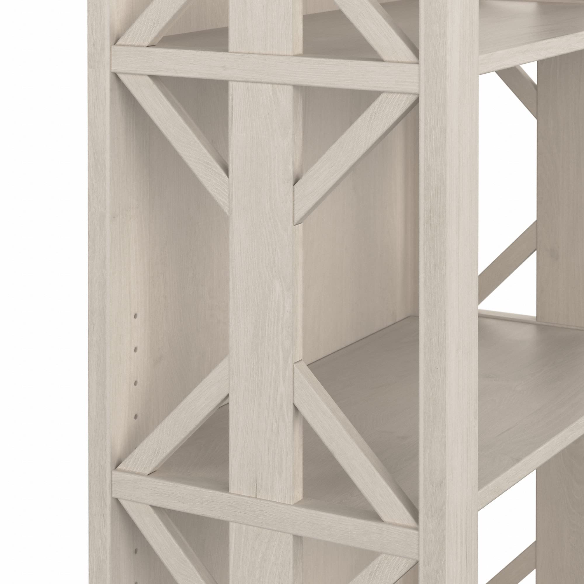 Bush Furniture Homestead 4 Shelf Farmhouse Bookcase in Linen White Oak - Vertical Office Organizer & Home Shelving Unit for Books, Decor & Storage | Perfect for Living Room, Bedroom & Home Office Organization