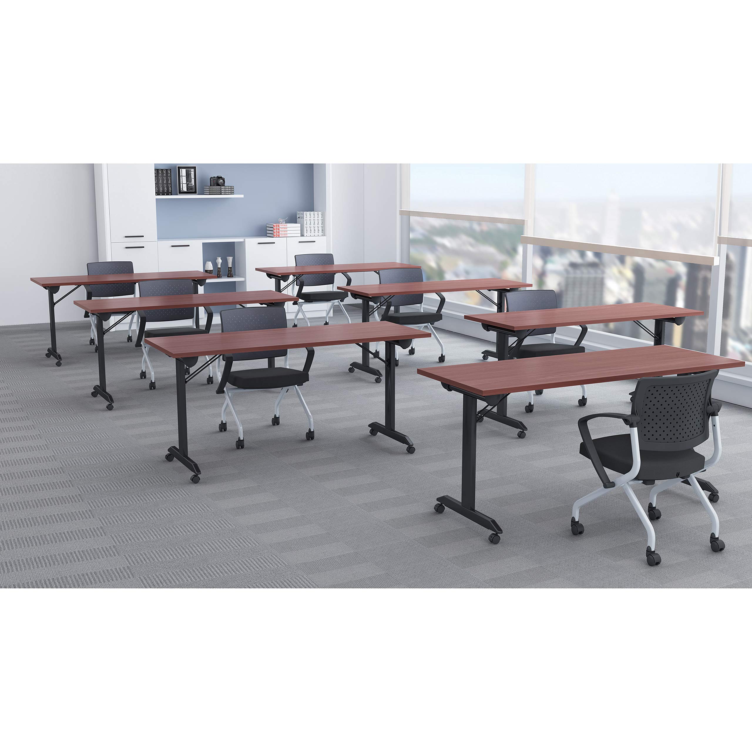 Lorell LLR60735 Mobile Folding Training Table - Portable Adjustable Desk for Office, Classroom, Conference & Home Use - Lightweight & Space-Saving Design