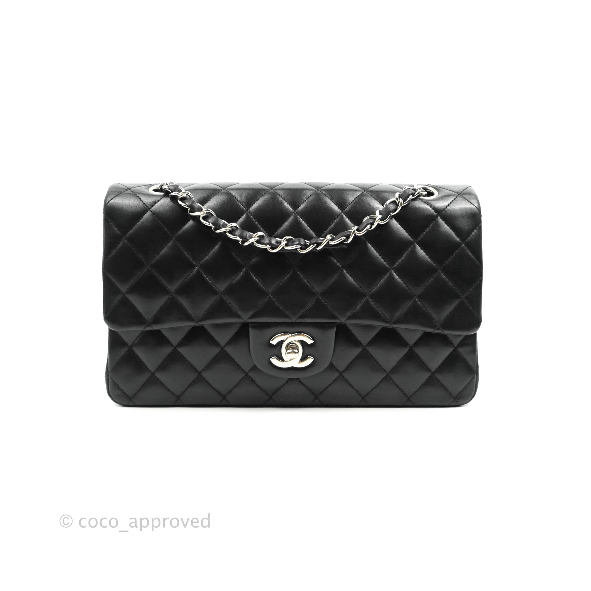 Chanel Classic M/L Medium Double Flap Bag in Black Lambskin Leather with Silver Hardware - Luxury Handbag for Women, Perfect for Evening Events & Special Occasions