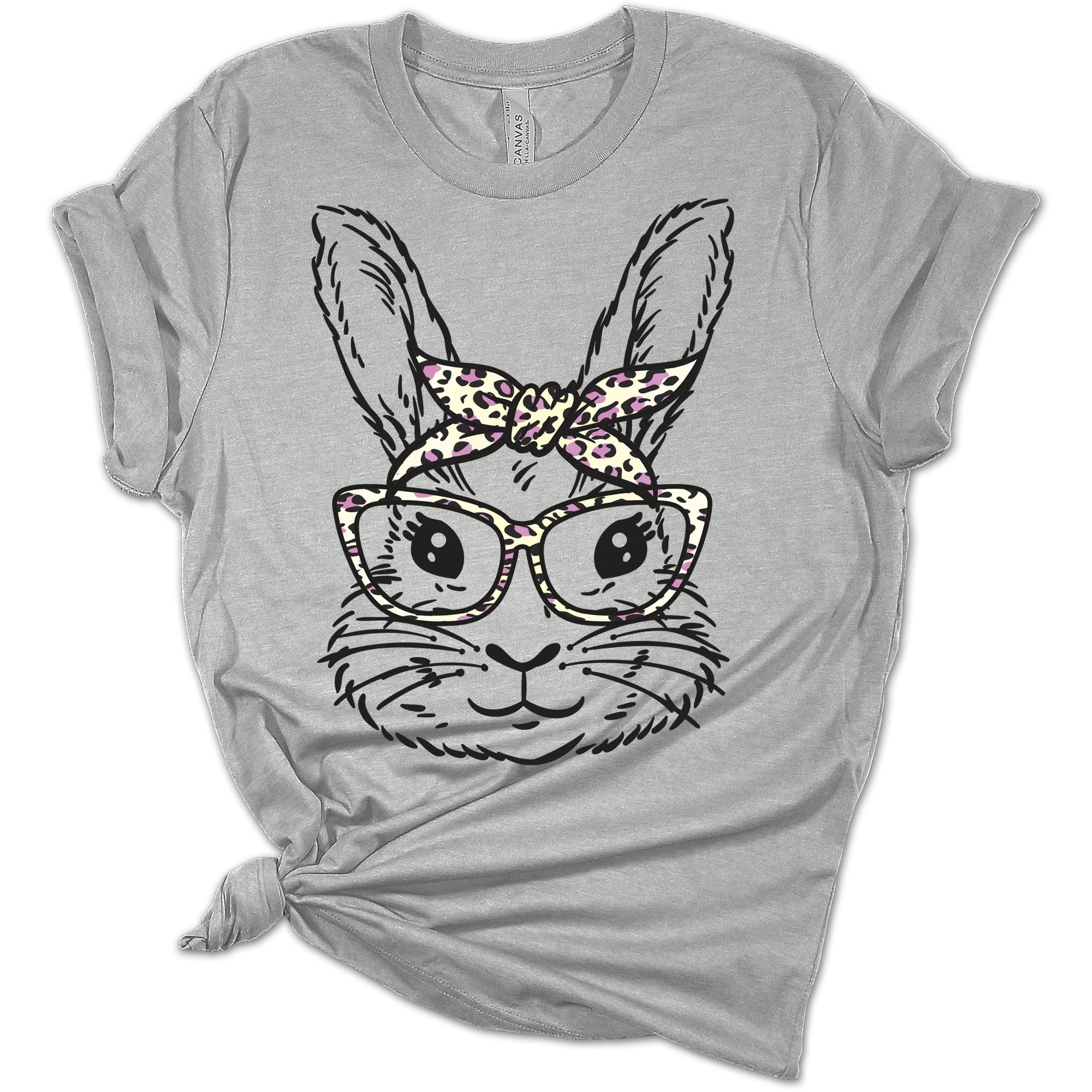 Women's Cute Bunny Headband Print T-Shirt - Short Sleeve Easter Graphic Top for Spring Outfits & Holiday Parties