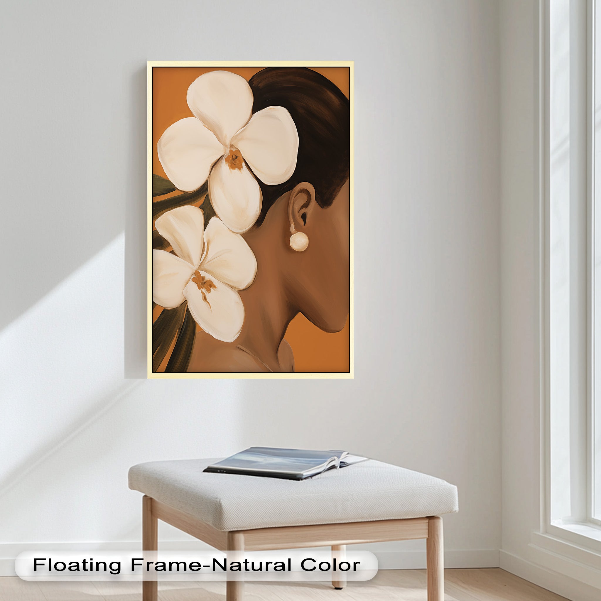 African Woman with Orchids Framed Oil Painting - Handmade Wall Art Decor for Living Room, Bedroom & Office