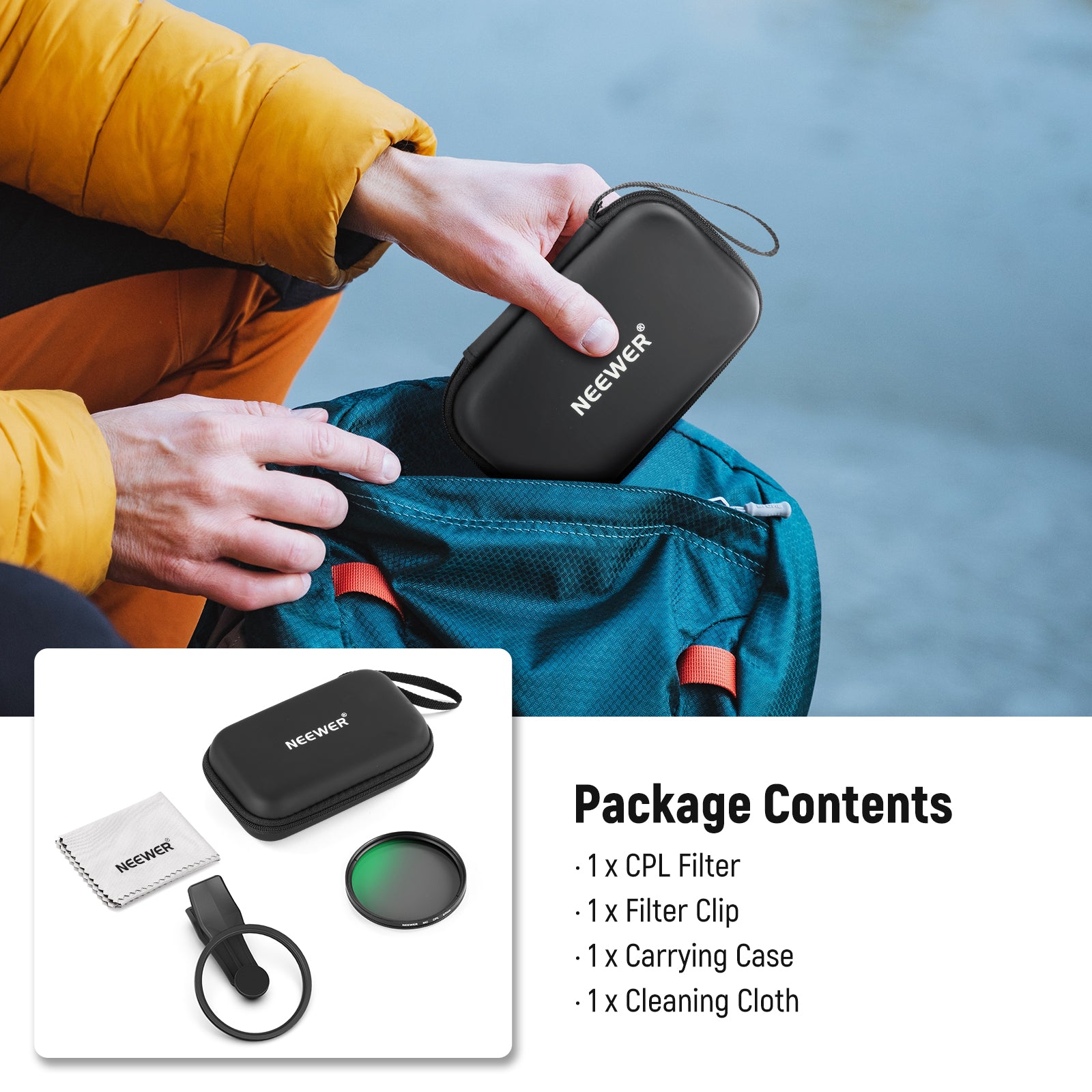 NEEWER FL B23/FL B19 67mm Clip-On CPL Filter for Smartphone Camera - Enhance Photos & Videos for Travel, Vlogging & Social Media
