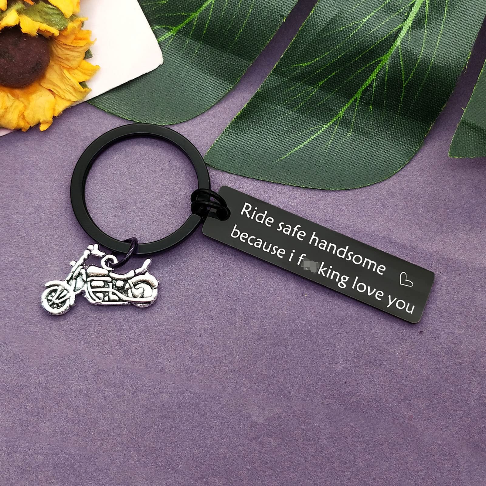 Motorcycle Keychain Gift for Bikers - Ride Safe Keyring with 'Handsome Because I Love You' Engraving - Valentine's Day, Birthday & New Driver Present for Boyfriend - Perfect for Motorcycle Enthusiasts & Safety-Conscious Riders