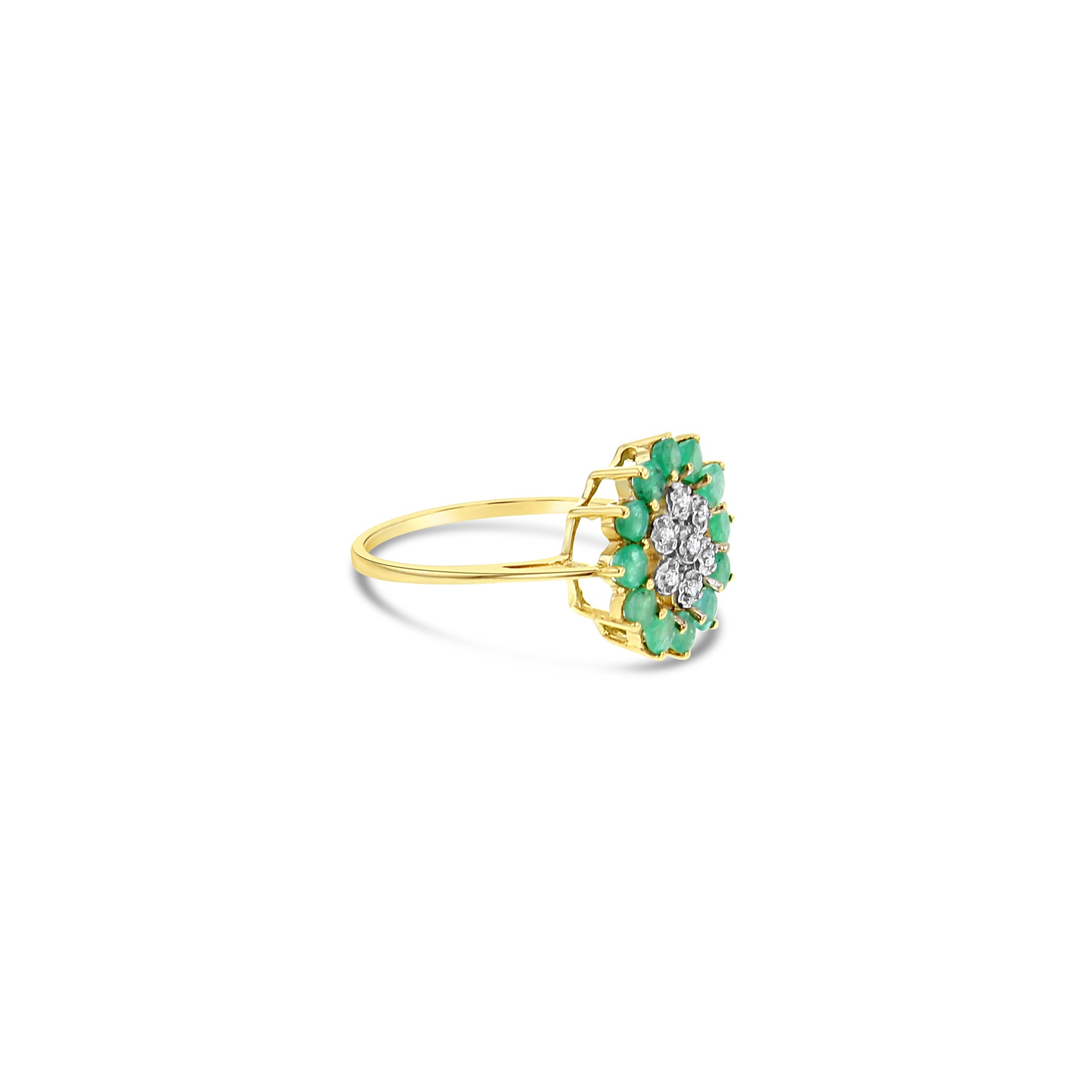1.00cttw Emerald & Diamond Sunburst Ring in 14k Yellow Gold for Women - Elegant Jewelry Gift for Anniversary, Birthday & Special Occasions