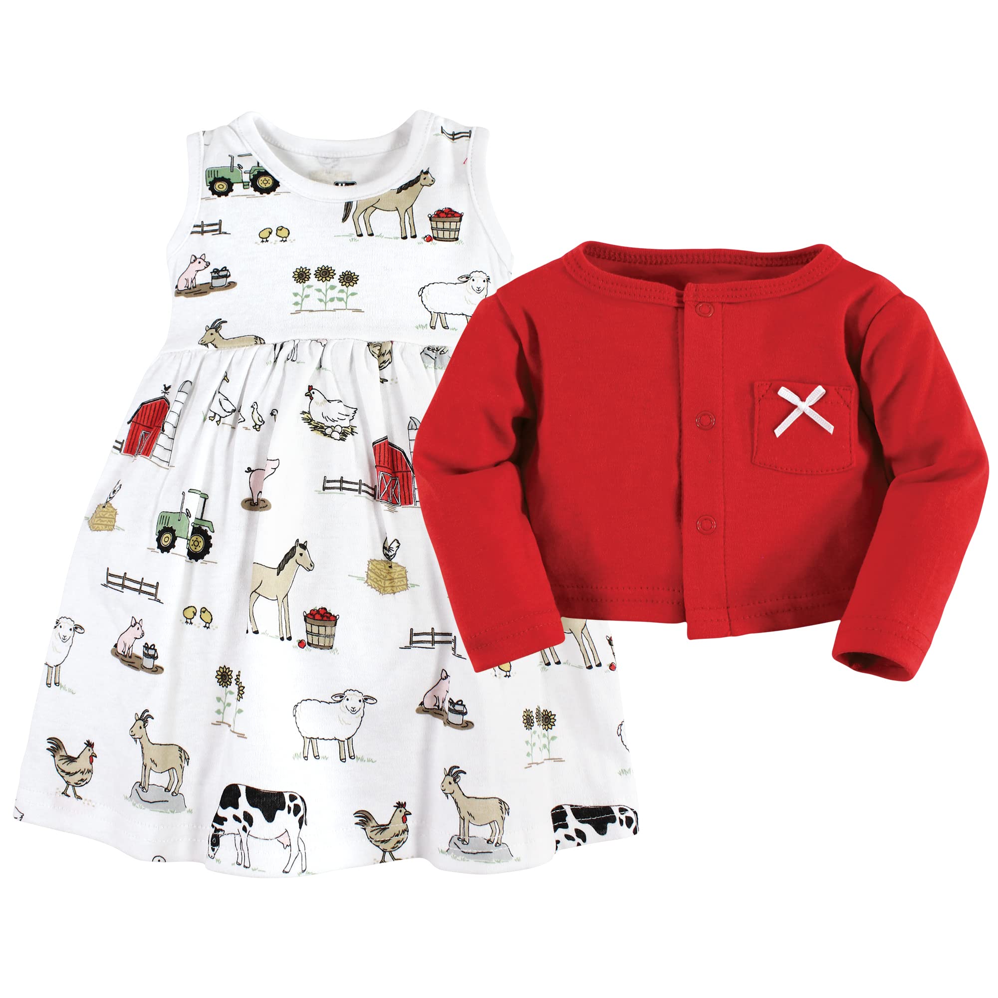 Hudson Baby Girls Cotton Dress and Cardigan Set - Soft & Comfortable 2-Piece Outfit for Newborns & Toddlers - Perfect for Family Photos, Birthday Parties & Special Occasions