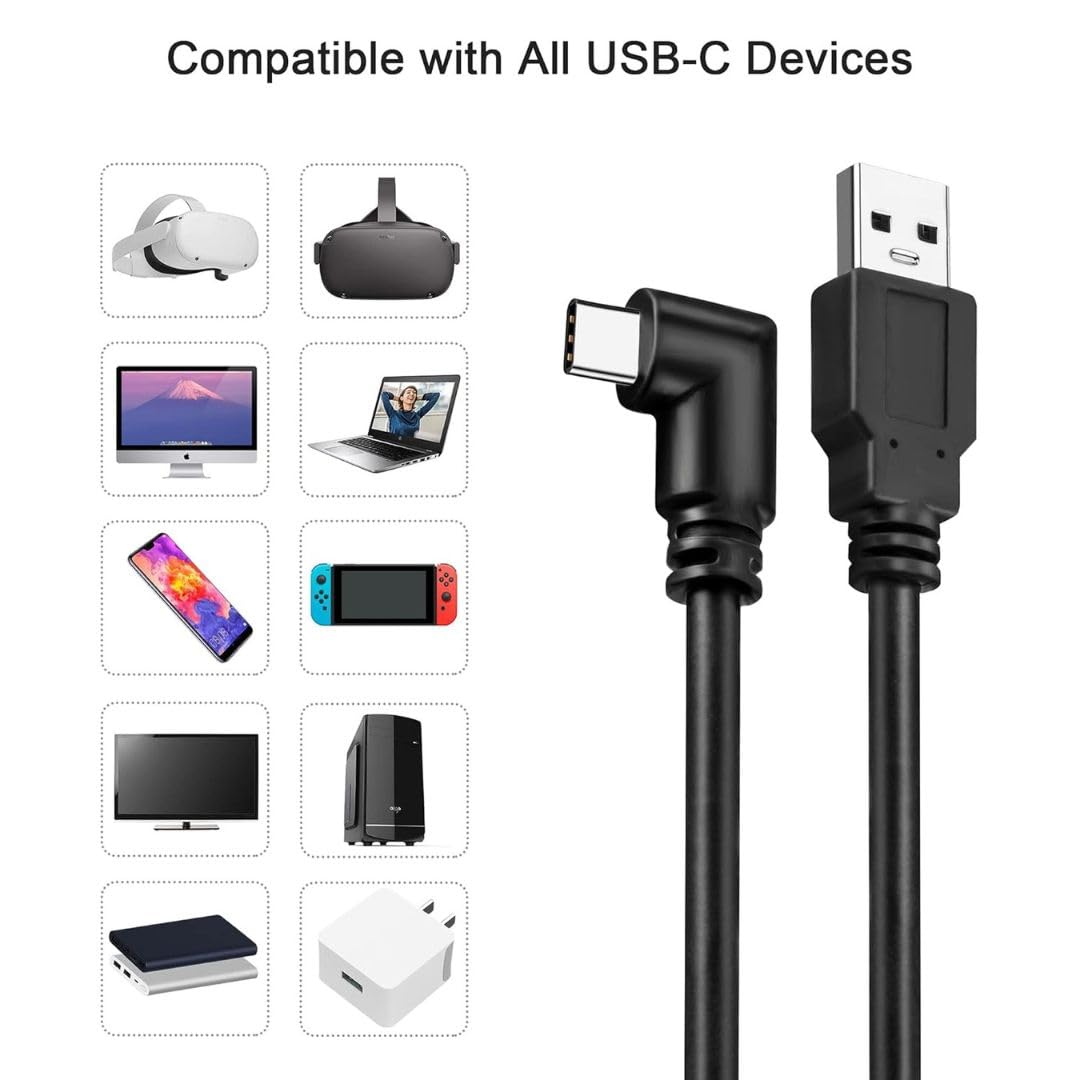 Samsung USB C Fast Charging Cable 3m 5A - 90 Degree Right Angle Connector, Compatible with Samsung Galaxy S23/S22/S21, Note 20, iPad Pro, MacBook & All USB-C Devices - Perfect for Gaming, Travel & Car Charging (Black)