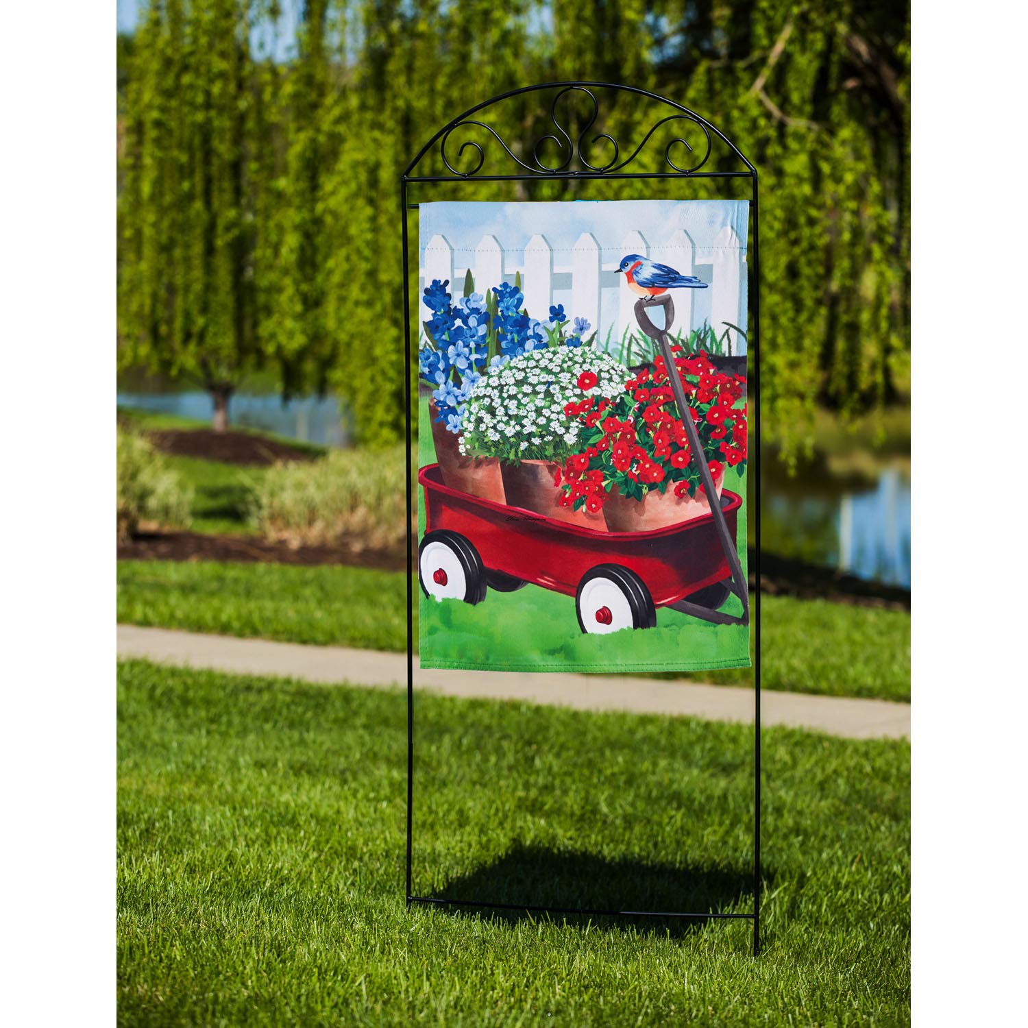 Evergreen Patriotic Red Wagon Suede Flag - 28x44 Inch Fade-Resistant for Home & Garden Decor