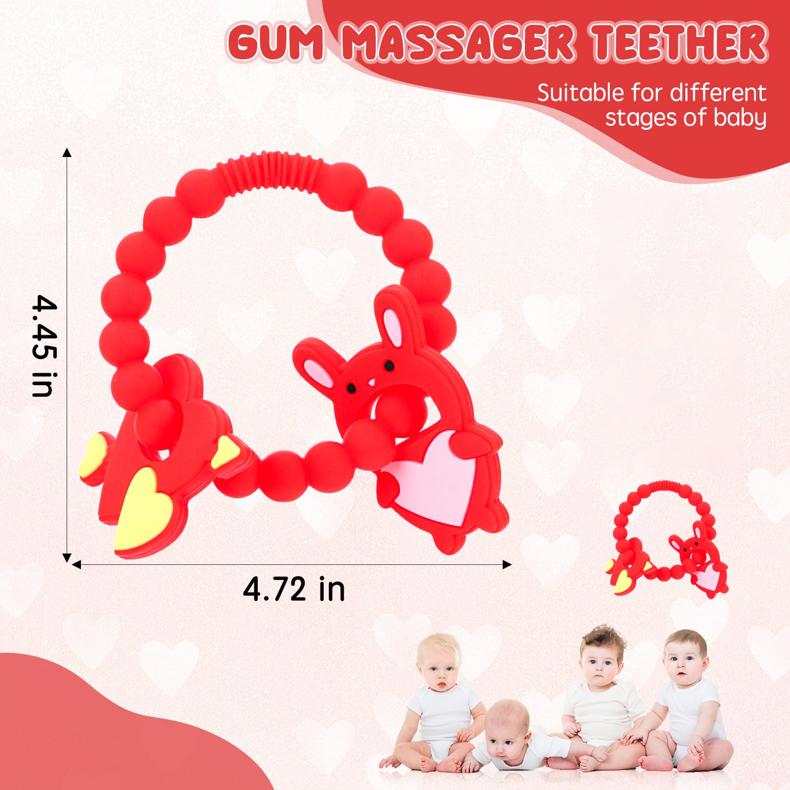 Valentine's Day Baby Teething Toys - Silicone Teethers for 0-6 Months, Easy-Grip Cupid & Heart Rabbit Design, Perfect for Valentine's Gifts & Soothing Sore Gums During Teething