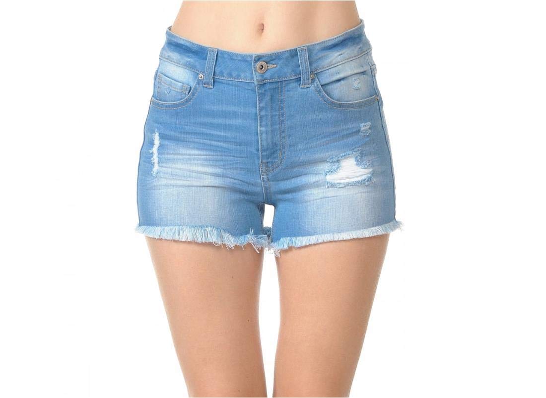 Distressed High Waist Denim Shorts for Women - Frayed Hem, Zip Fly & Button Closure | Perfect for Summer Outfits, Casual Wear & Street Style