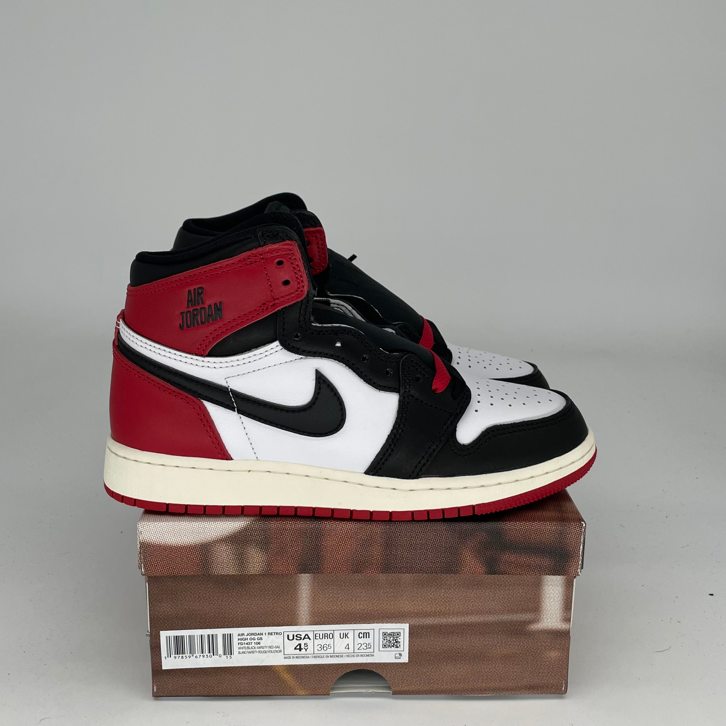 AIR JORDAN 1 Black Toe Reimagined Sneakers - Size 4.5Y (FD1437-106) - Men's Basketball Shoes for Streetwear & Casual Wear