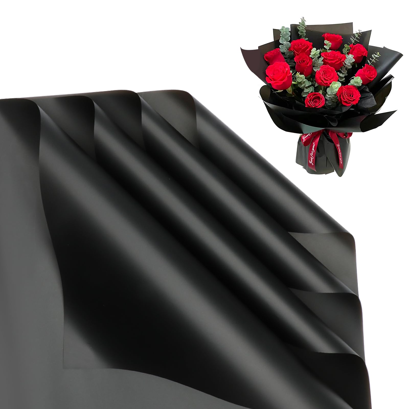 24 Sheets Premium Flower Wrapping Paper - Dark Black Gift Packing Paper for Bouquets, Birthday, Wedding, Graduation & Valentine's Day | Ideal for Floral Arrangements, Gift Wrapping & Special Occasions