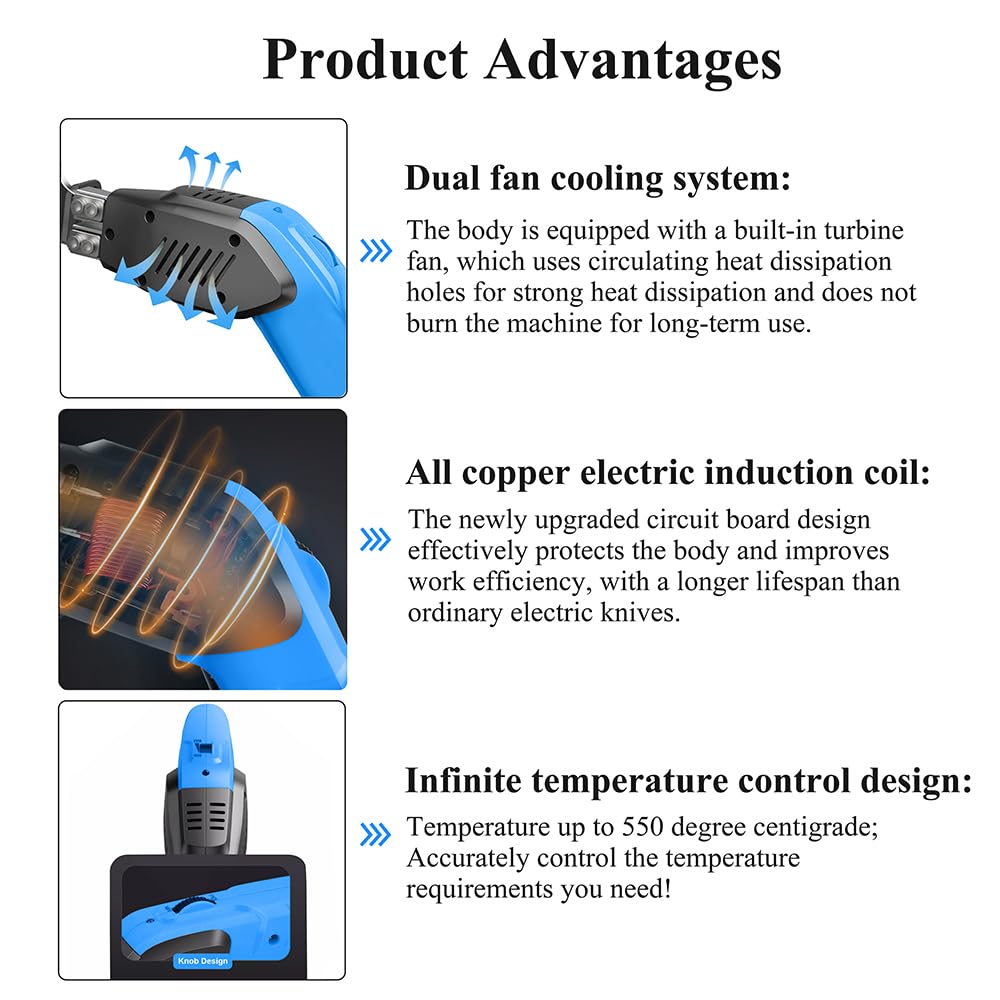 Electric Foam Cutter - Air Cooled Hot Knife with 4 Blades for Cutting EPP, EPS, XPS, EVA, EPE, PU, KT Board & Sponge | Perfect for DIY Crafts, Model Building & Packaging Projects