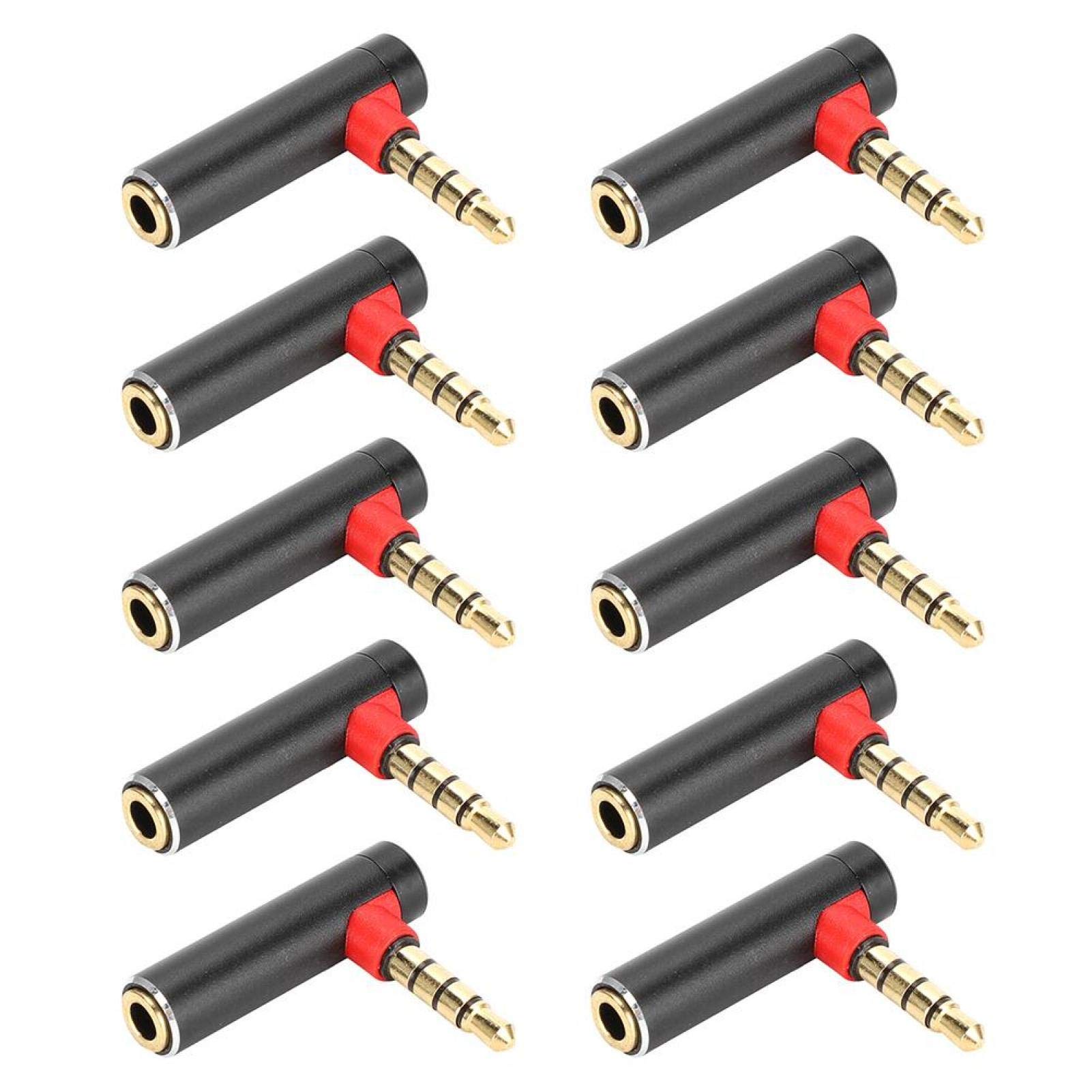 Sanpyl 10-Pack 3.5mm Male to Female 90 Degree Elbow Audio Jack Adapter - Aluminum Alloy Headphone Connector for iPhone, Android, Laptops, Tablets & Devices with 3.5mm Port (Black) - Perfect for Gaming Headsets, Car Audio & Home Theater Systems